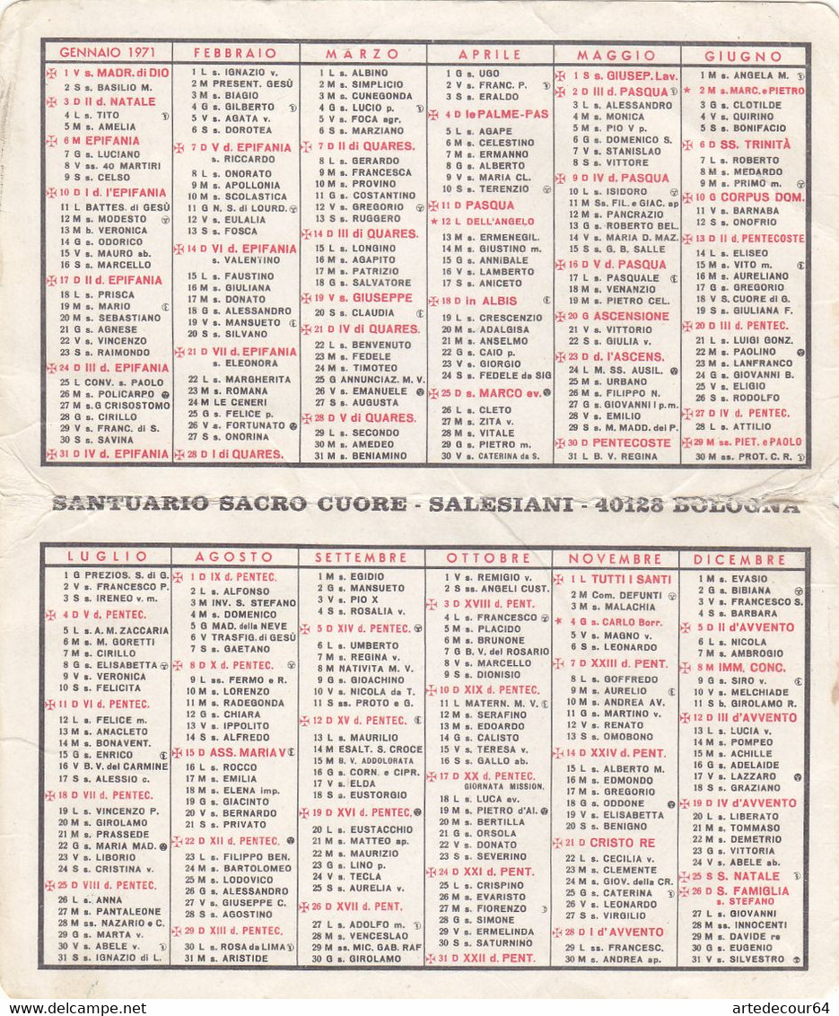 Calendarietto Tascabile Sacro Cuore Di Gesu' - Anno 1971 - Small : 1971-80