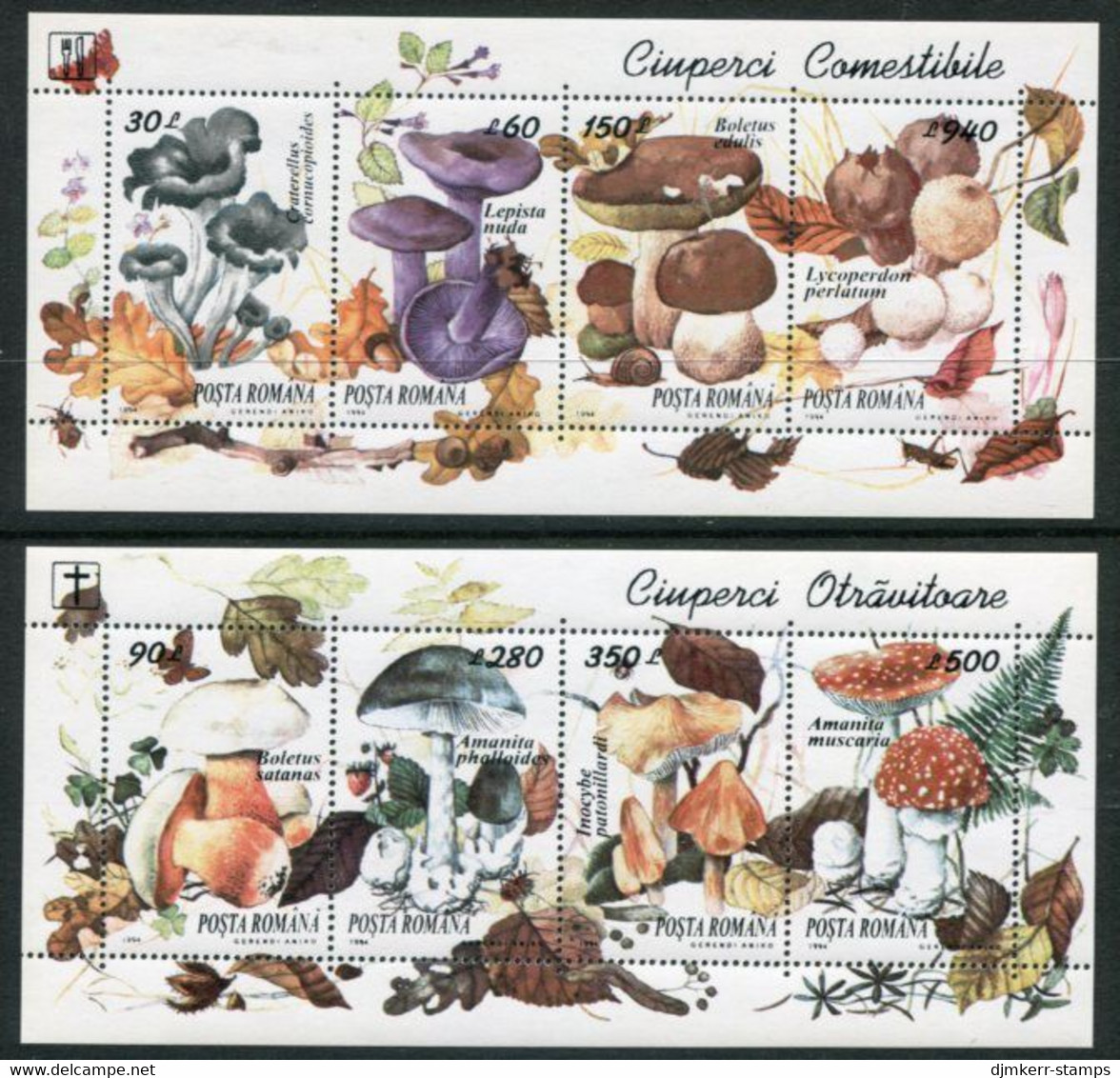 ROMANIA 1994 Fungi Blocks MNH / **.  Michel Blocks 292-293 - Blocs-feuillets