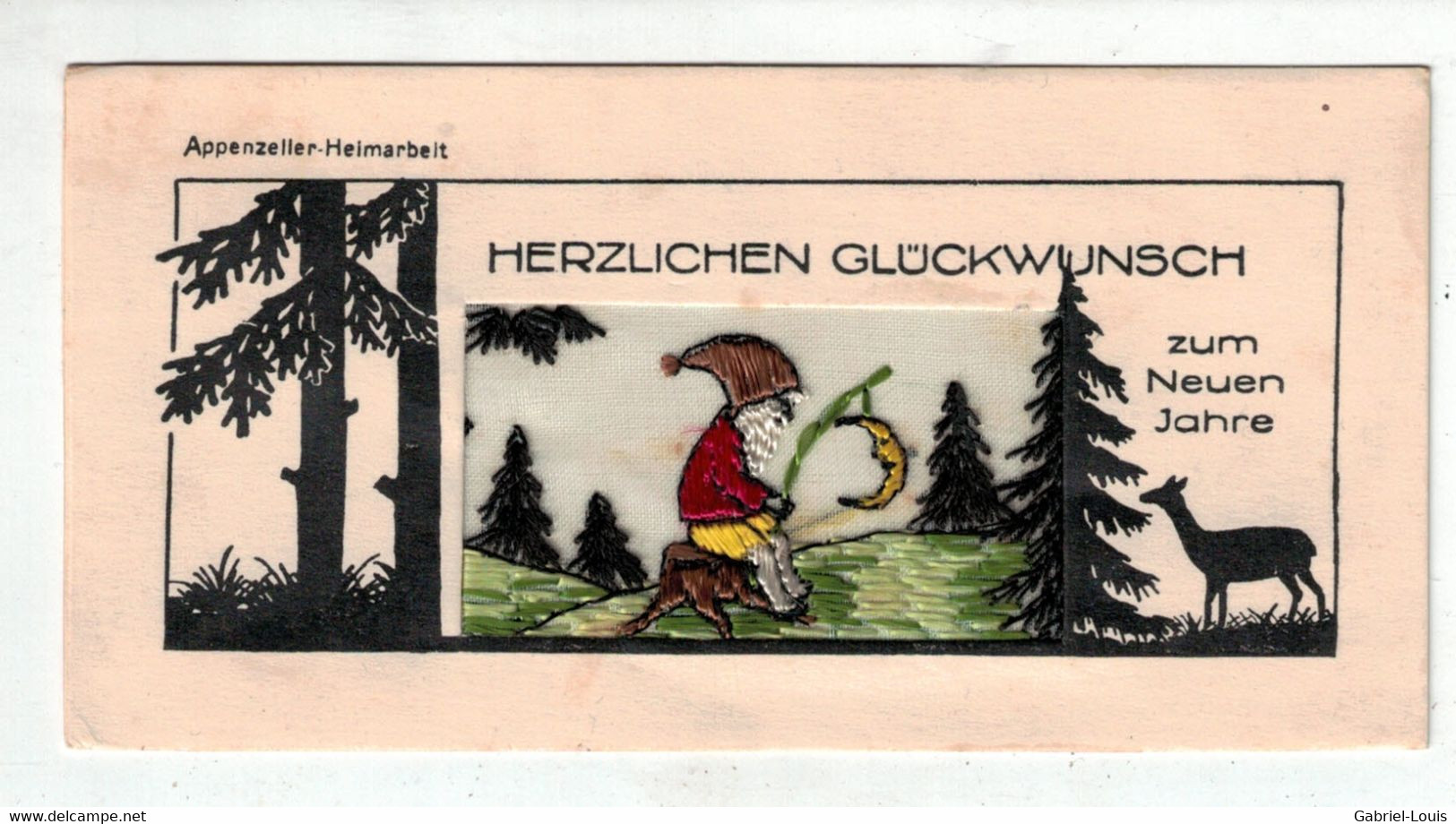 Appenzeller-Heimarbeit - Herzlichen Glückwunsch Zum Neuen Jahre ( 12 X 6 Cm) - Herisau  Kobold -  Zwerg - Herisau