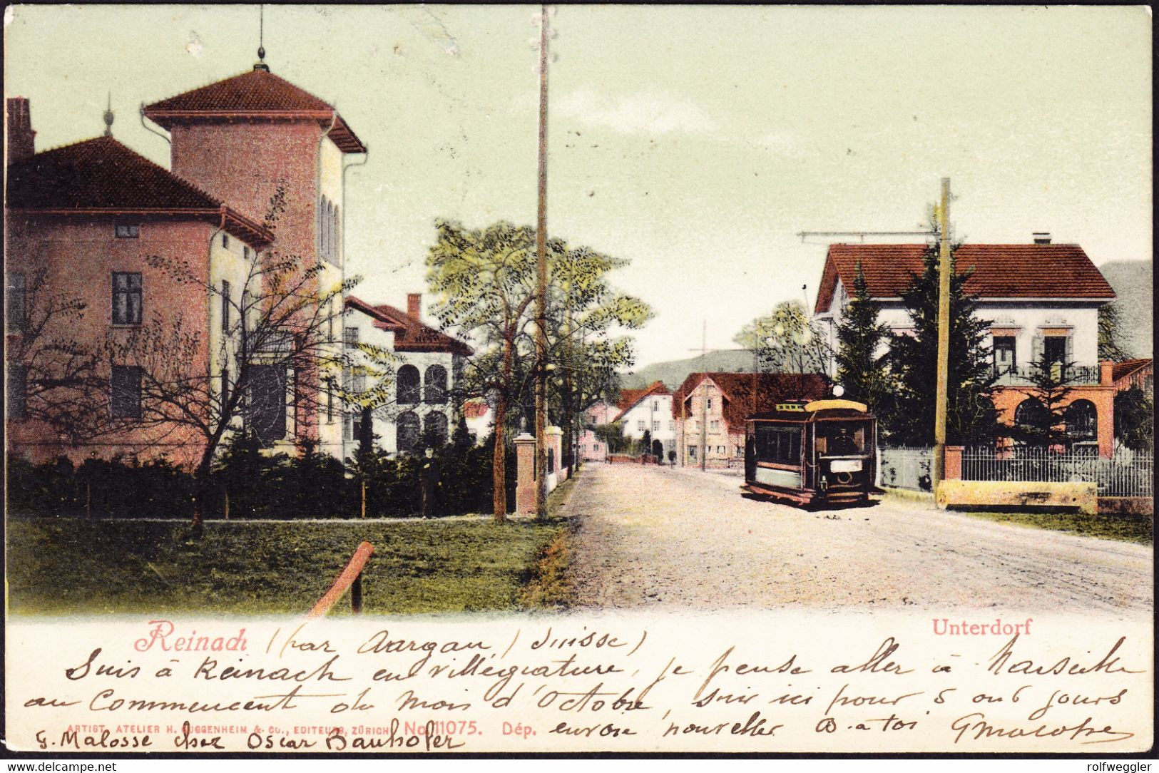 1905 Gelaufene AK Aus Reinach, AG, Unterdorf Mit Tram. Nach Marseille Gelaufen - Reinach