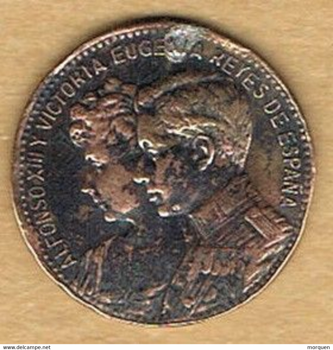 Medalla Recuerdo Bioda Real, Alfonso XIII Y Victoria Eugenia 1906. Cu - Adel