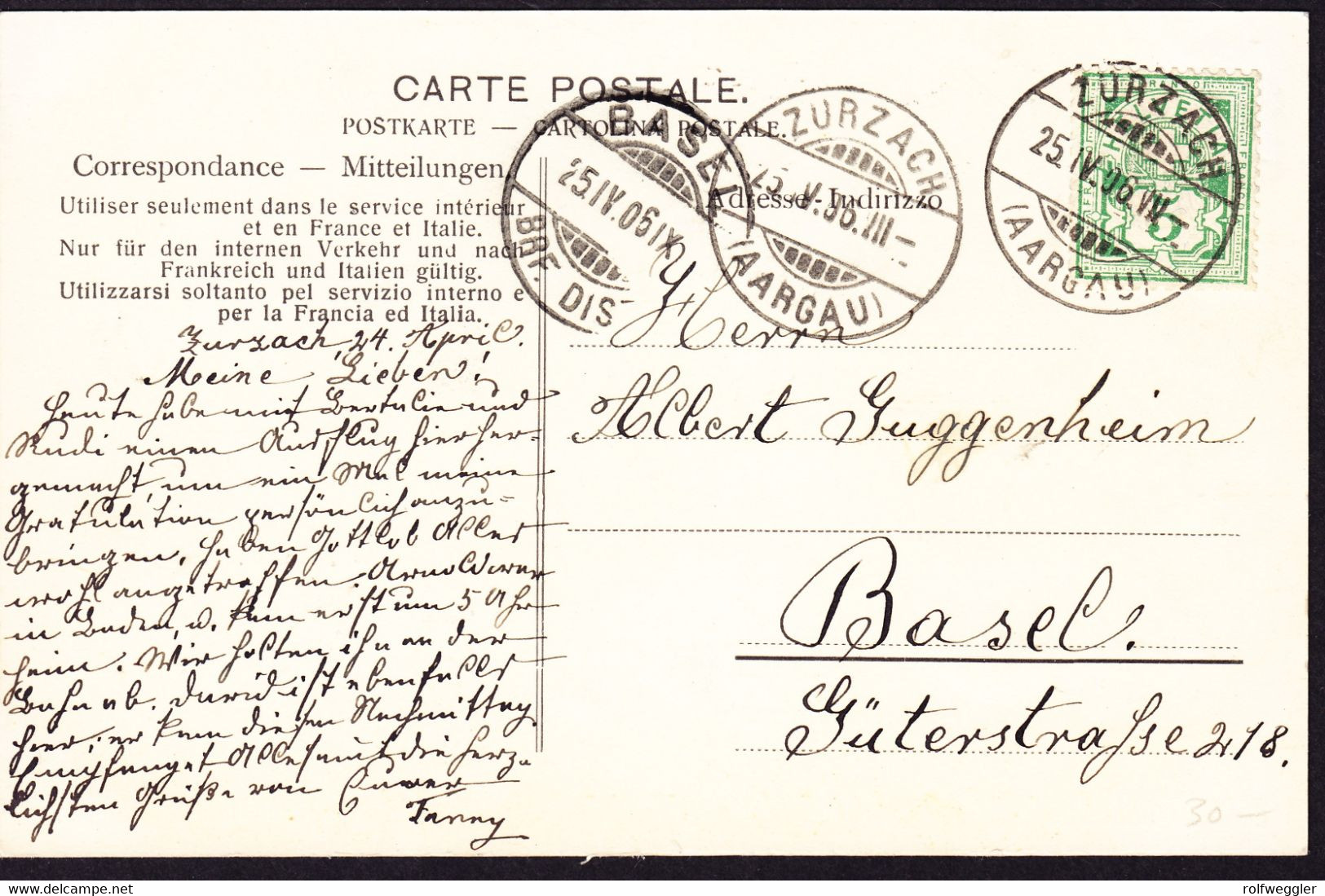 1905 Gelaufene AK Aus Zurzach, Schwertgasse Und Gasthof Zum Ochsen Mit Bazar - Zurzach