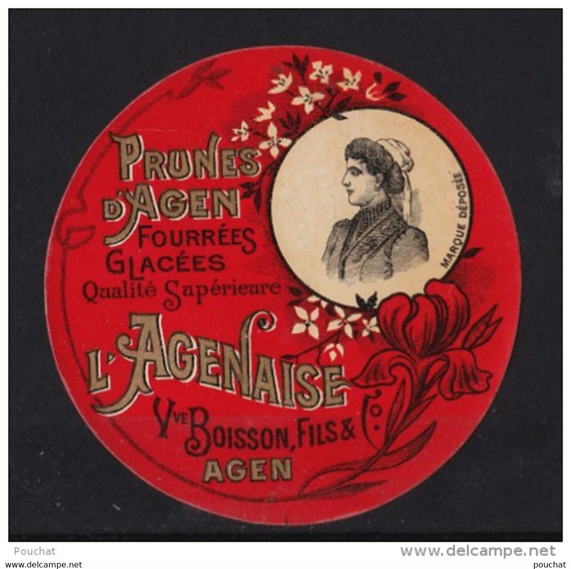 B18- ETIQUETTE - AGEN - PRUNES D'AGEN L'AGENAISE - FOURRÉES GLACÉES - VVE BOISSON &amp; FILS - RONDE 7X7 - Fruits & Vegetables