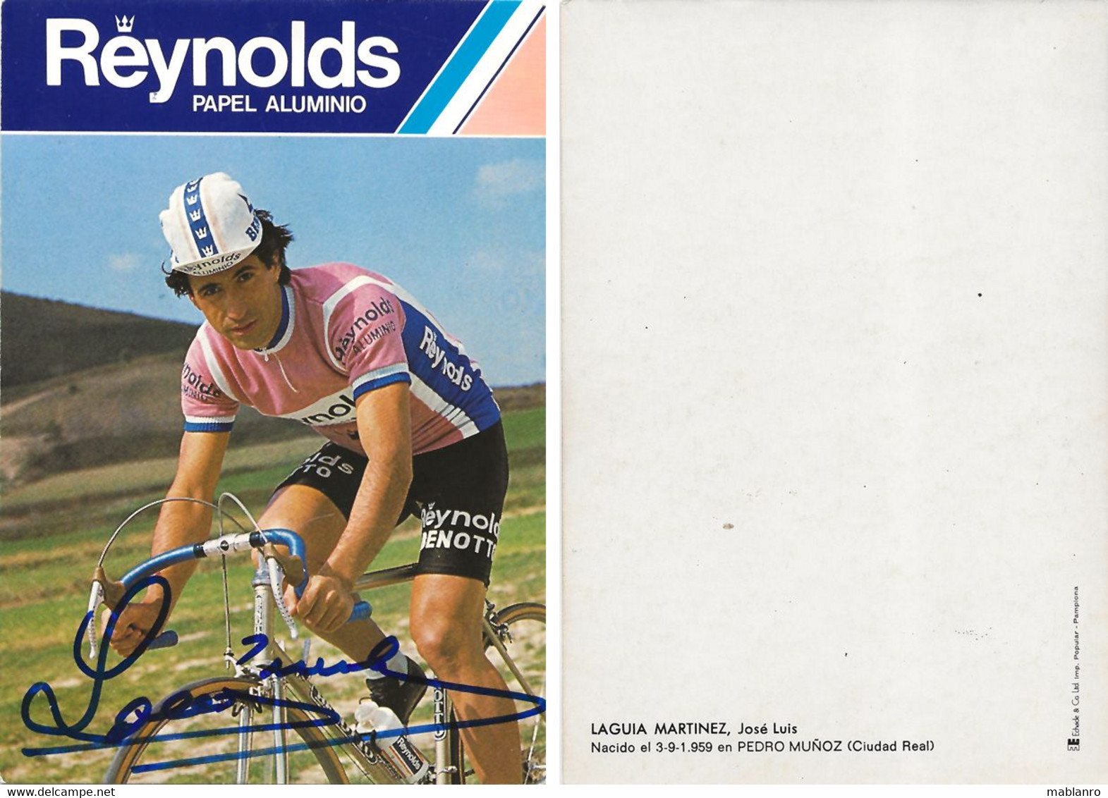 CARTE CYCLISME JOSE LUIS LAGUIA SIGNEE TEAM REYNOLDS 1980 2ª SERIE - Radsport