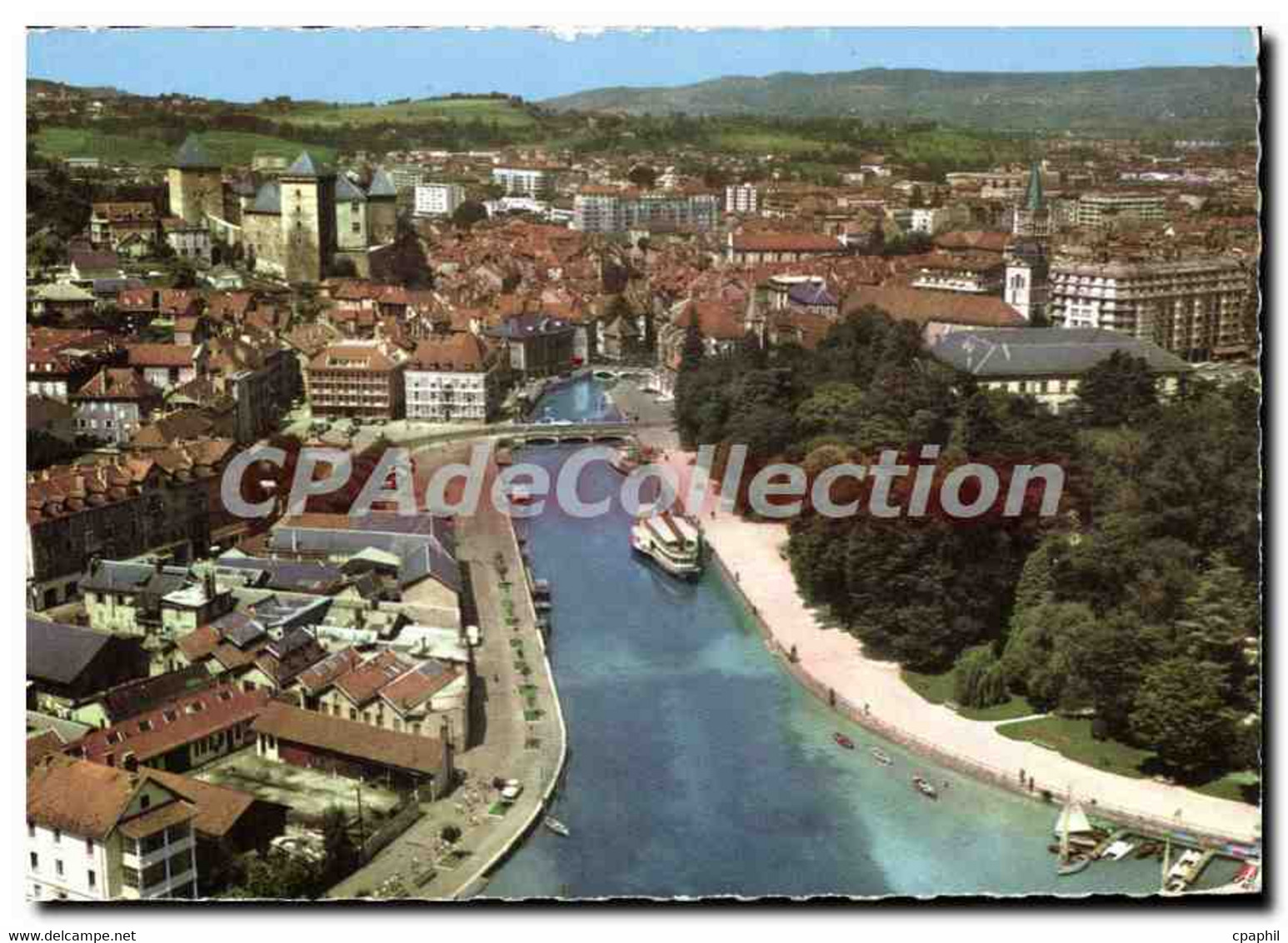 CPSM Annecy Haute Savoie Vue Aerienne Le Canal Et La Ville La Gauche Le Chateau Des Ducs De Nemours - Annecy