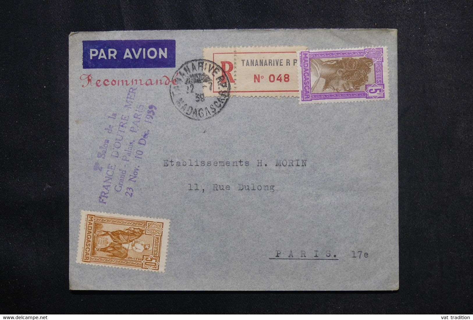 MADAGASCAR - Enveloppe Commerciale En Recommandé De Tananarive Pour Paris En 1939 - L 73045 - Altri & Non Classificati
