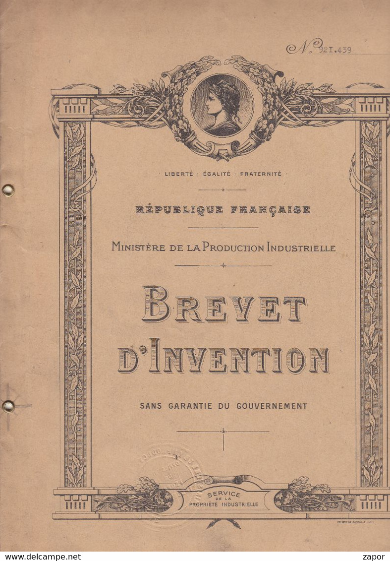 Brevet D'Invention - Ministère De La Production Industrielle - 1947 - Other Plans