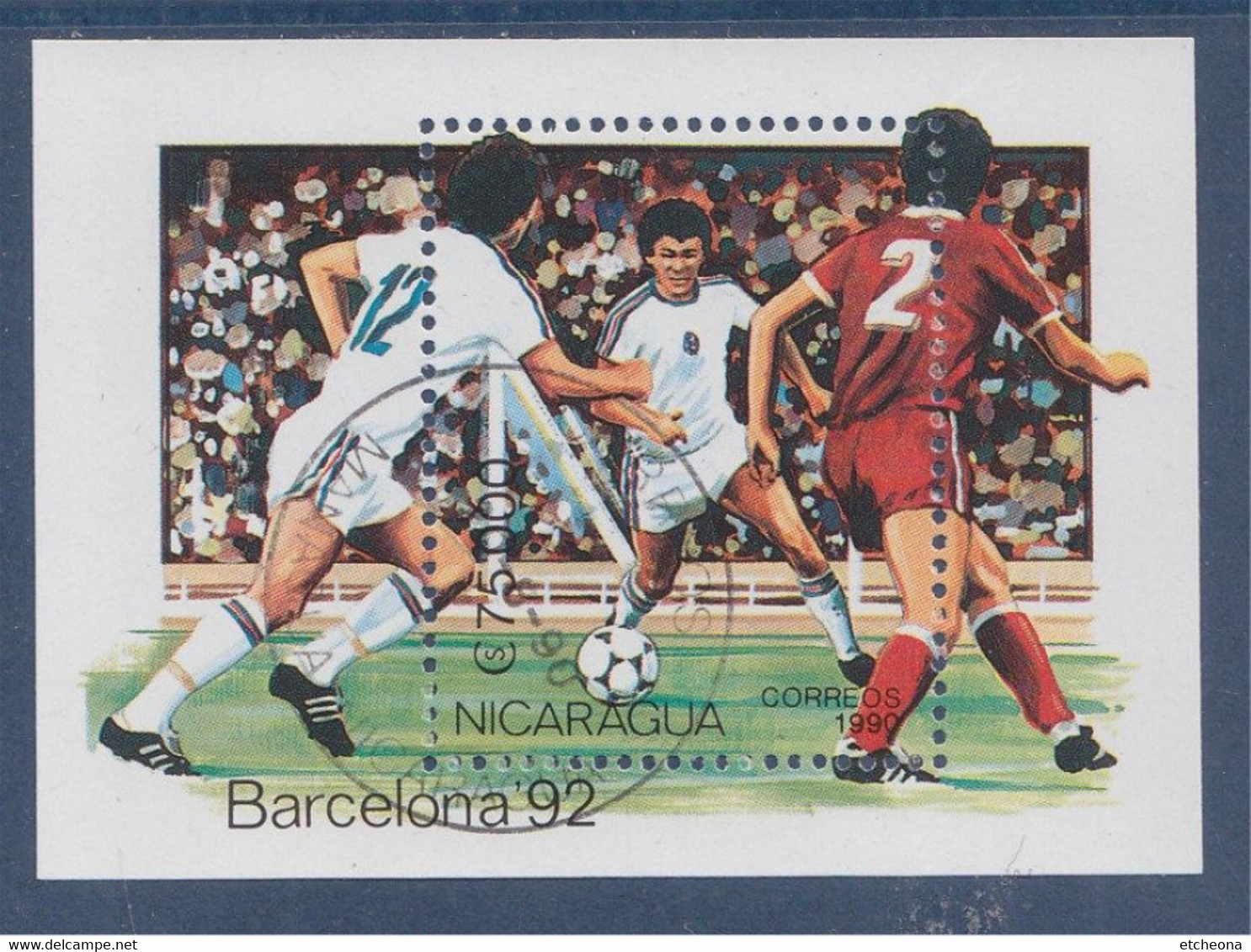 Bloc Nicaragua 1 Timbre Oblitéré Exposition Barcelona92 Managua 6.8.90 Football - Used Stamps