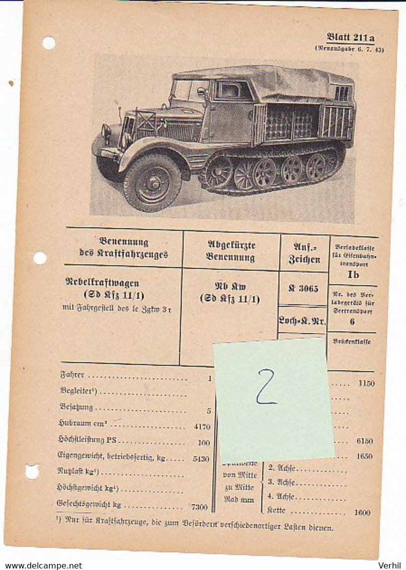 Chenille Halftrack Nebelkraftwagen Fiche Technique Datenblatt Allemande German - Fahrzeuge