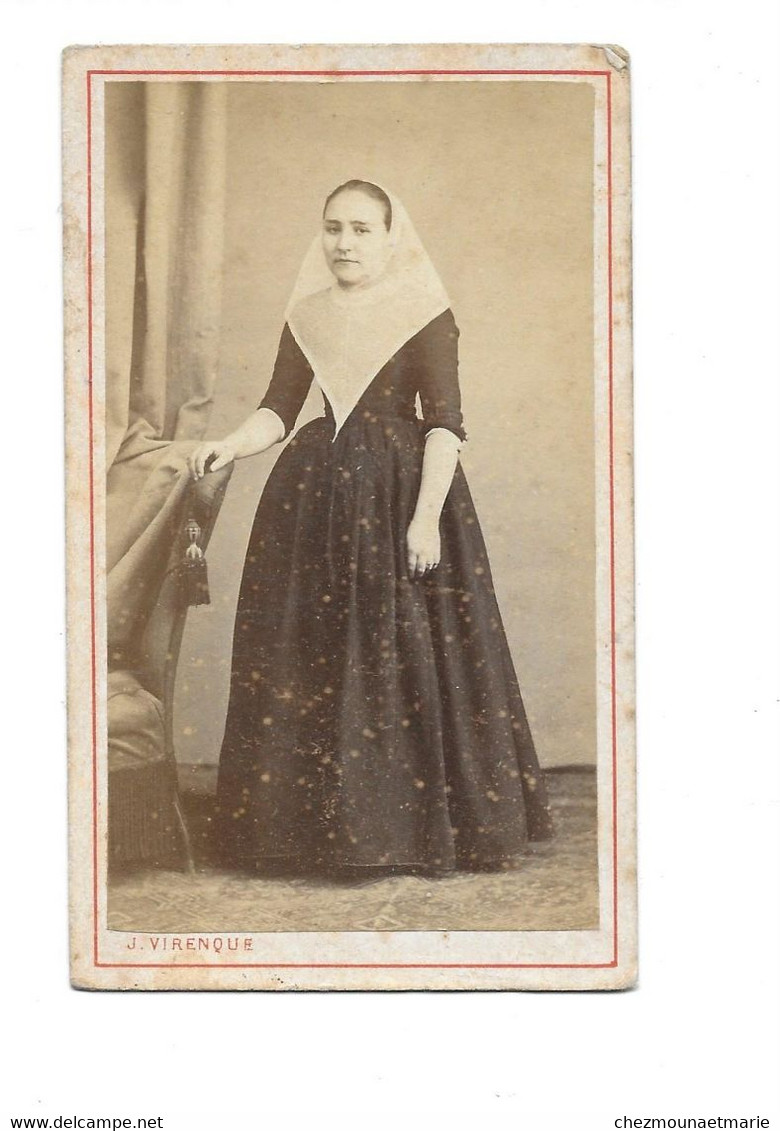 PALMA DE MAJORQUE EN 1877 - FEMME AVEC COIFFE VOILE - CDV PHOTO JULIO VIRENQUE - Old (before 1900)