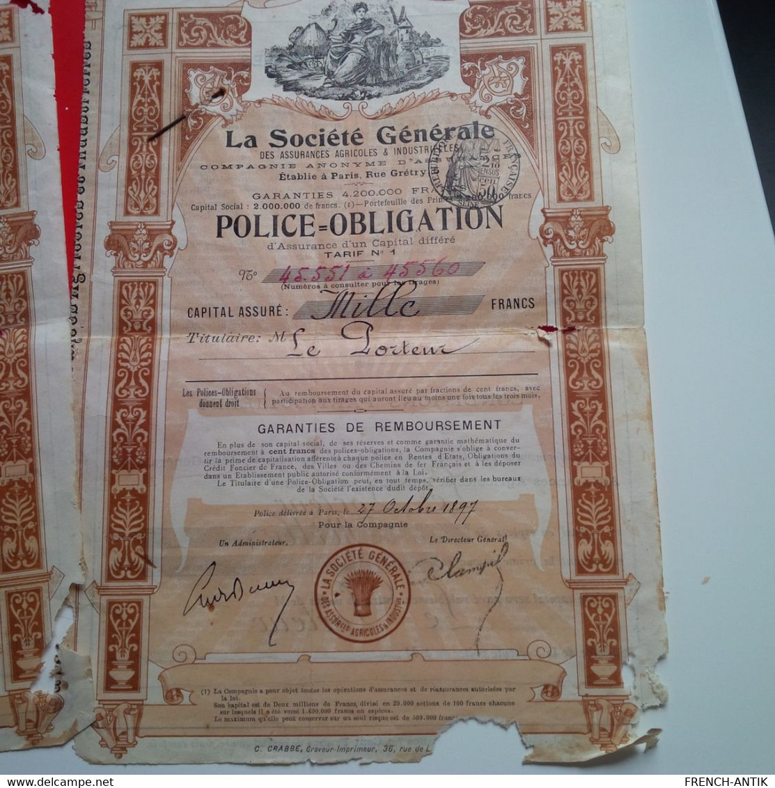 ACTION OBLIGATION LA SOCIETE GENERALE ILLUSTRATEUR 1897 - Bank & Versicherung
