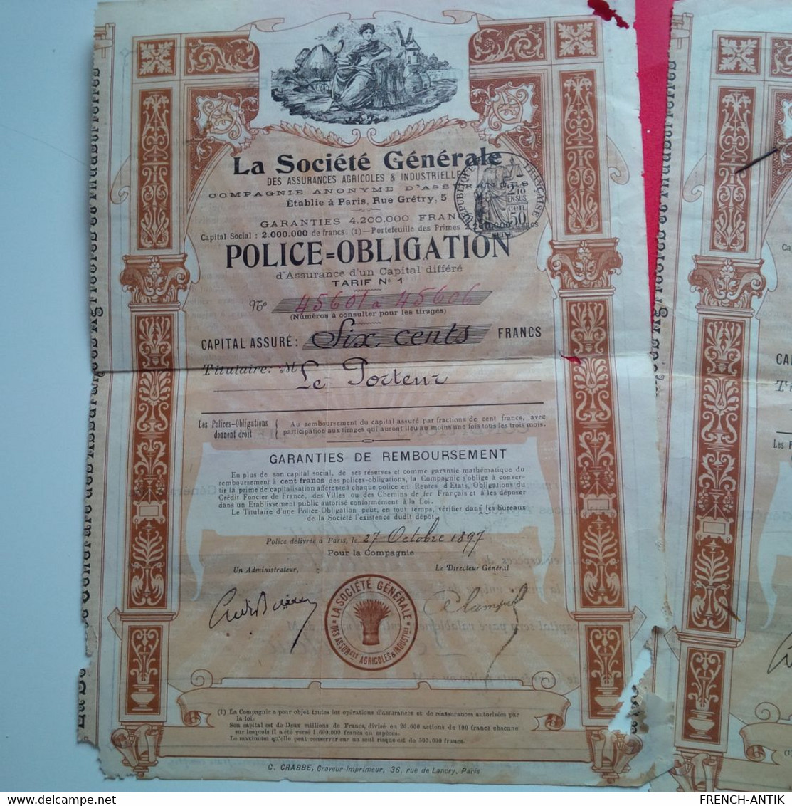 ACTION OBLIGATION LA SOCIETE GENERALE ILLUSTRATEUR 1897 - Bank & Insurance