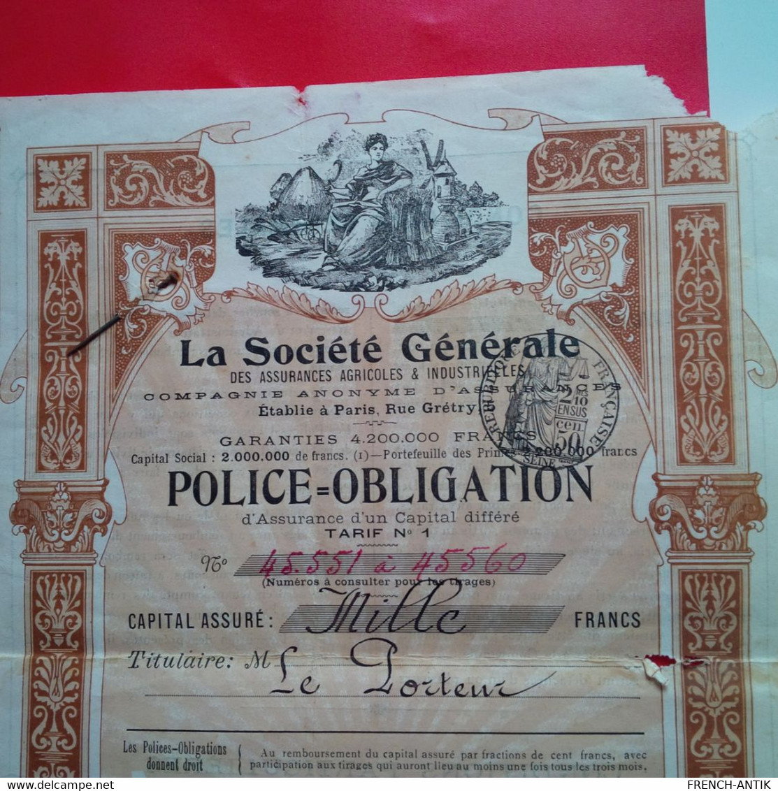 ACTION OBLIGATION LA SOCIETE GENERALE ILLUSTRATEUR 1897 - Bank & Insurance