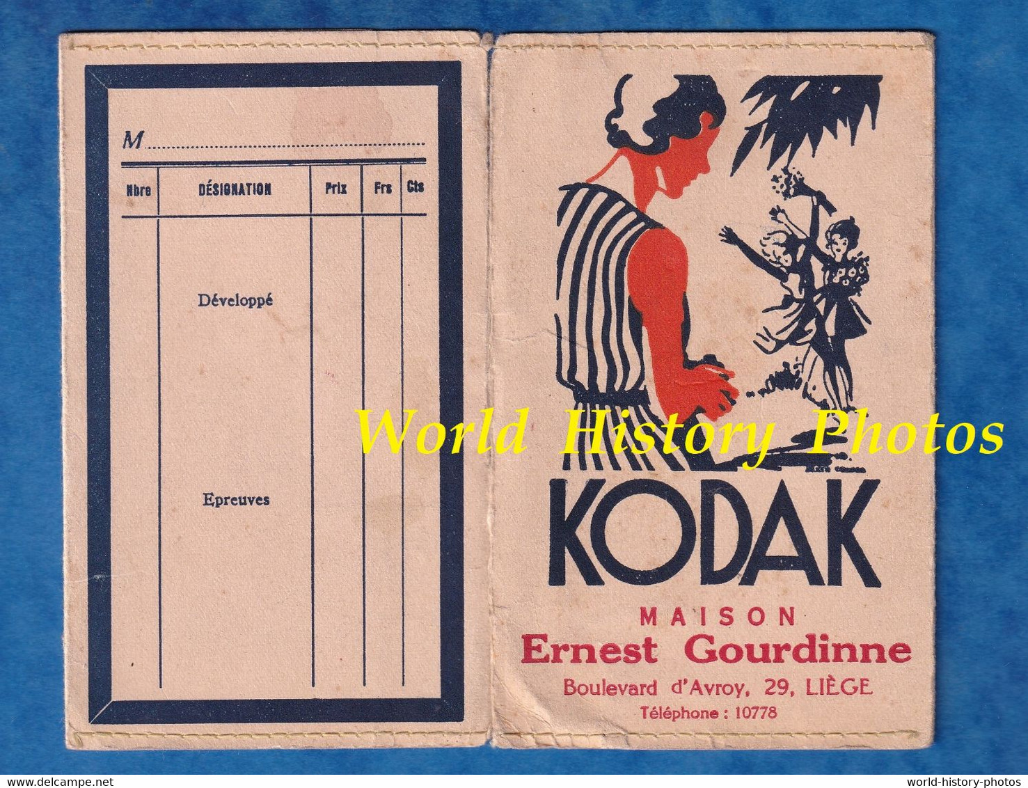 Pochette Pour Photos - LIEGE - Maison Ernest GOURDINNE Boulevard D' Avroy - Publicité KODAK - Papier Velox - 1900 – 1949