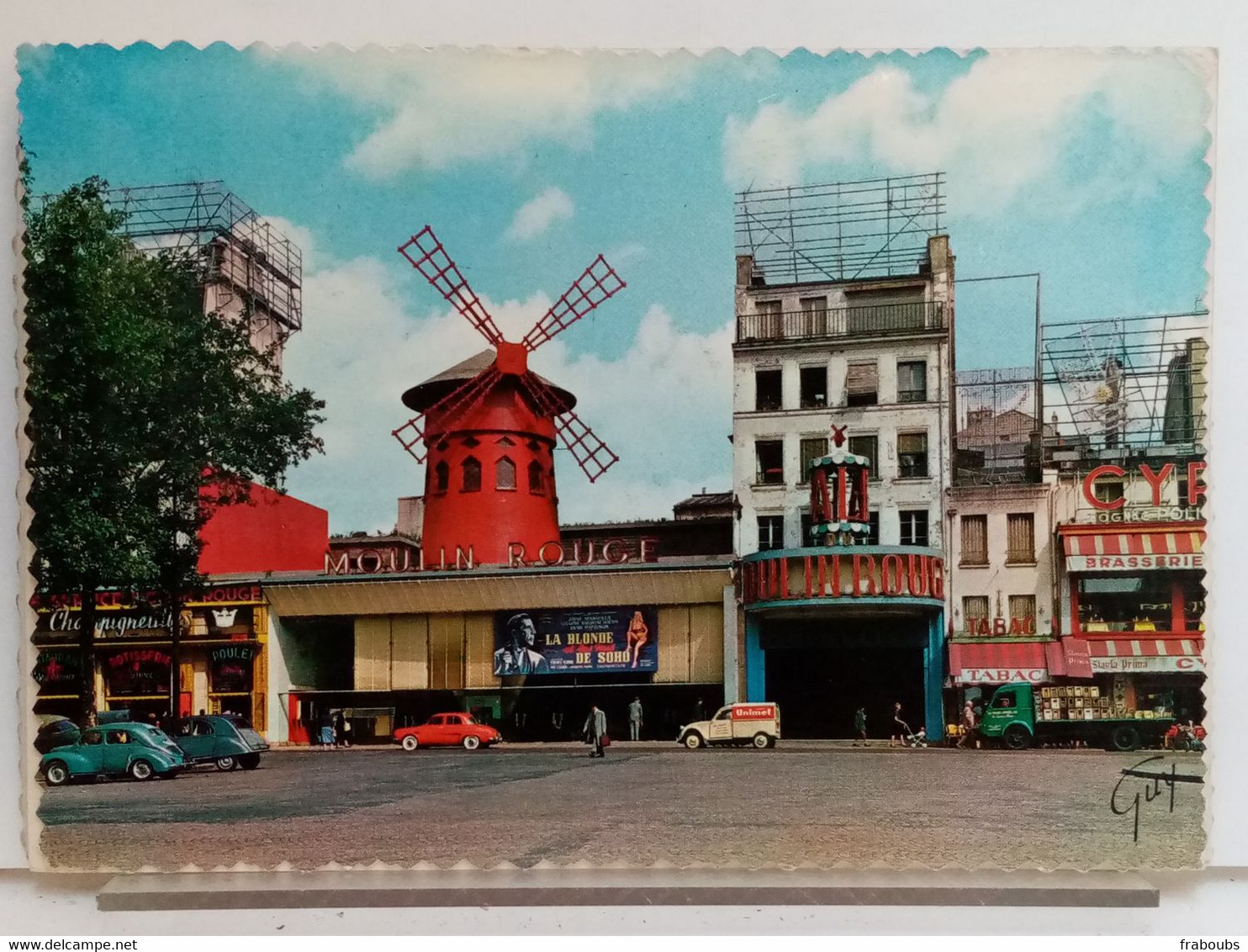 75 - PARIS ET SES MERVEILLES - LE MOULIN ROUGE PLACE BLANCHE - AUTOMOBILES - 2CV - 4CV - DAUPHINE - CAMION - Plazas