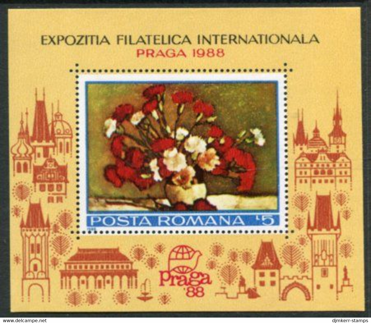 ROMANIA 1988 PRAGA '88 Stamp Exhibition Block MNH / **.  Michel Block 246 - Blocks & Sheetlets