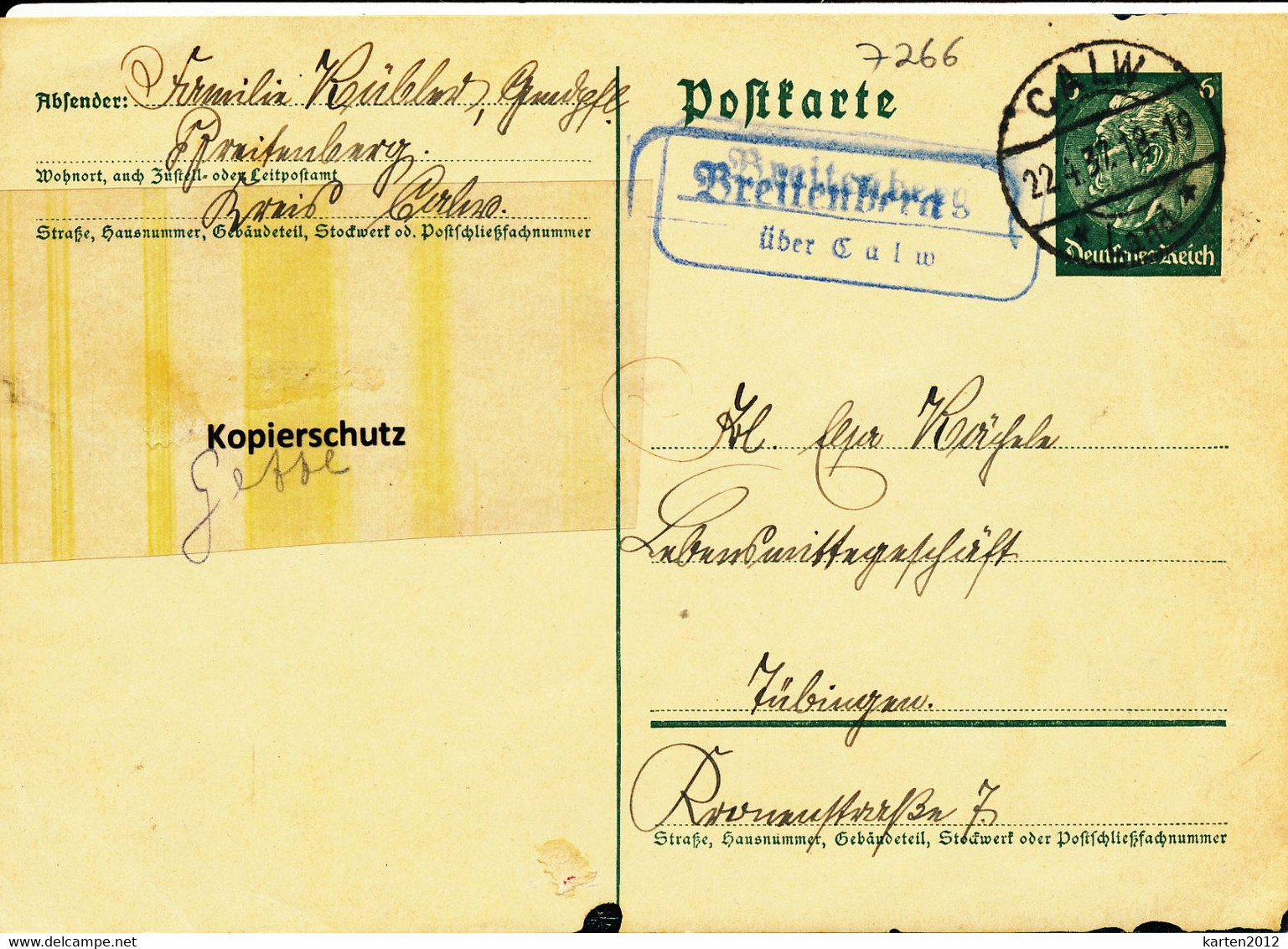 AK Postkarte, Stempel: Breitenberg über Calw - Altri & Non Classificati