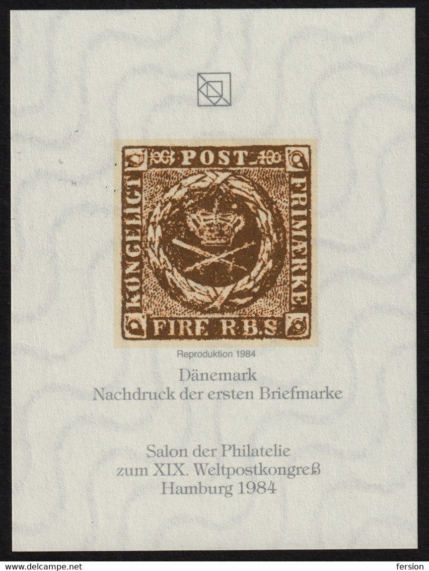 DENMARK 1851 Royal Emblem Reproduction UPU Congress Salon 1984 GERMANY Hamburg Philatelist Commemorative Sheet Block - Ongebruikt
