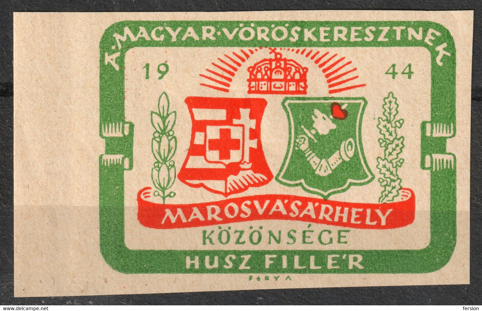 Marosvásárhely Târgu Mureș 1944 HUNGARY Red Cross Romania Erdély Transylvania Occupation Vignette Label Imperforated - Transsylvanië