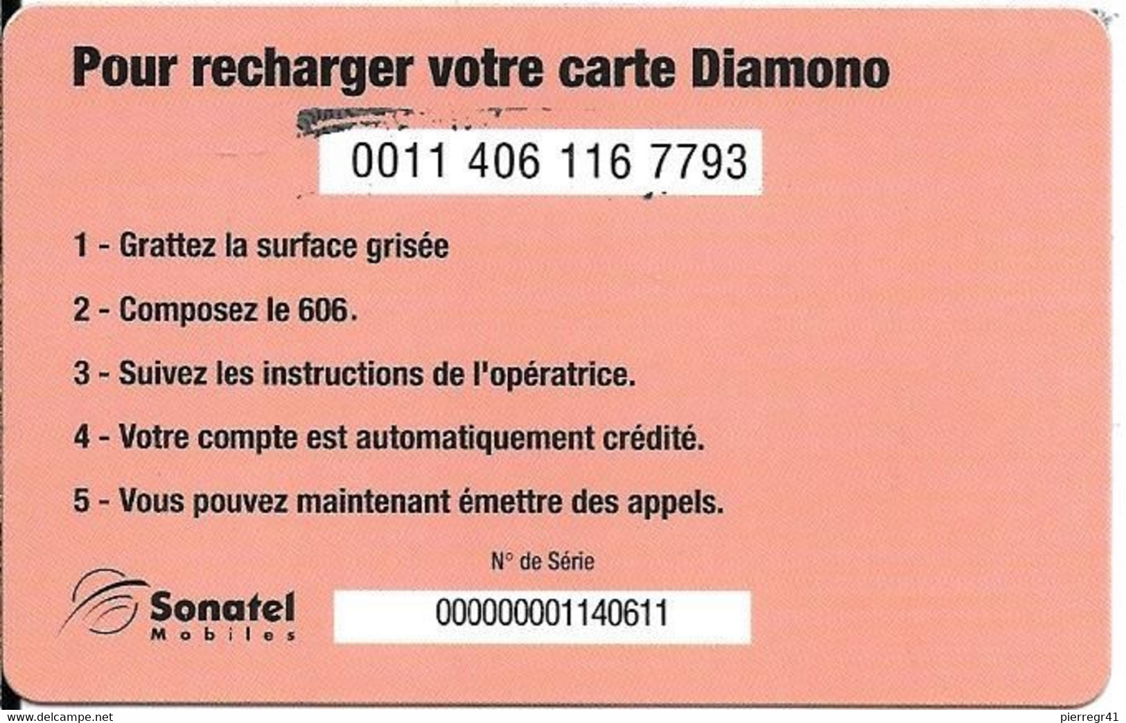 CARTE-PREPAYEE-SENEGAL-ALIZE-5000F CFA-DIAMONO-ALIZE-V° N° Lasers-TBE - Senegal