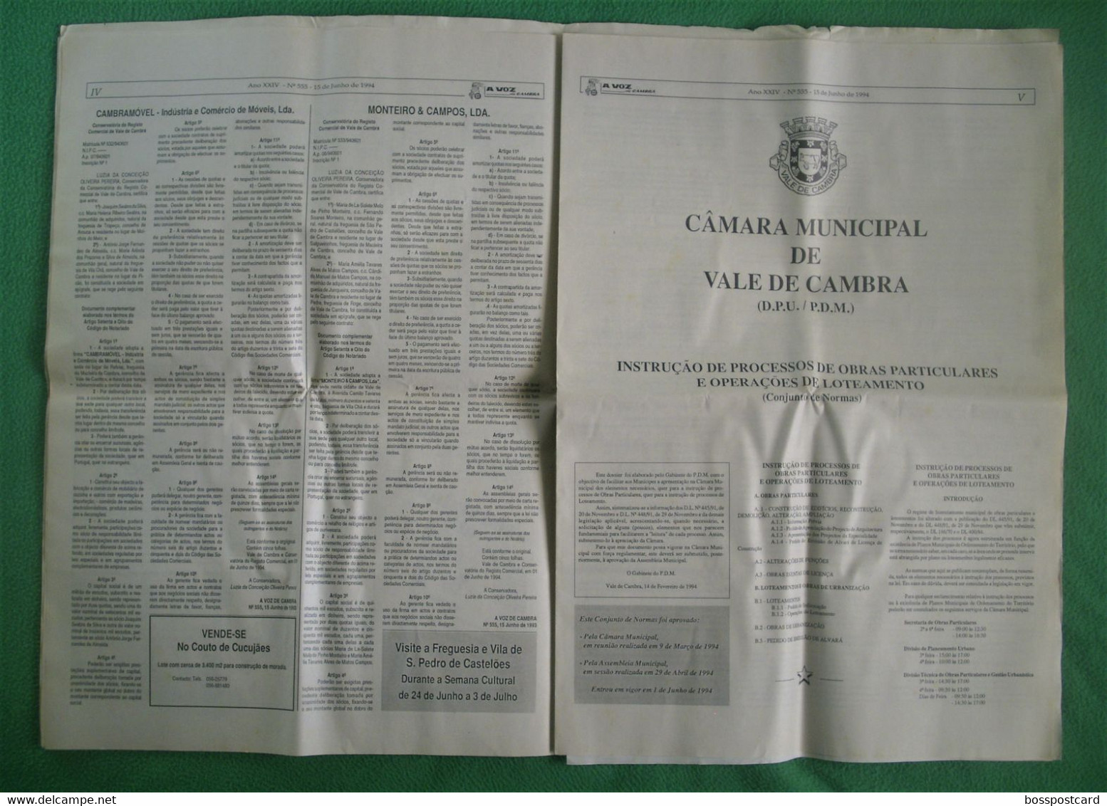 Vale de Cambra - Jornal A Voz de Cambra Nº 555, 15 de Junho de 1994. Aveiro. Portugal.