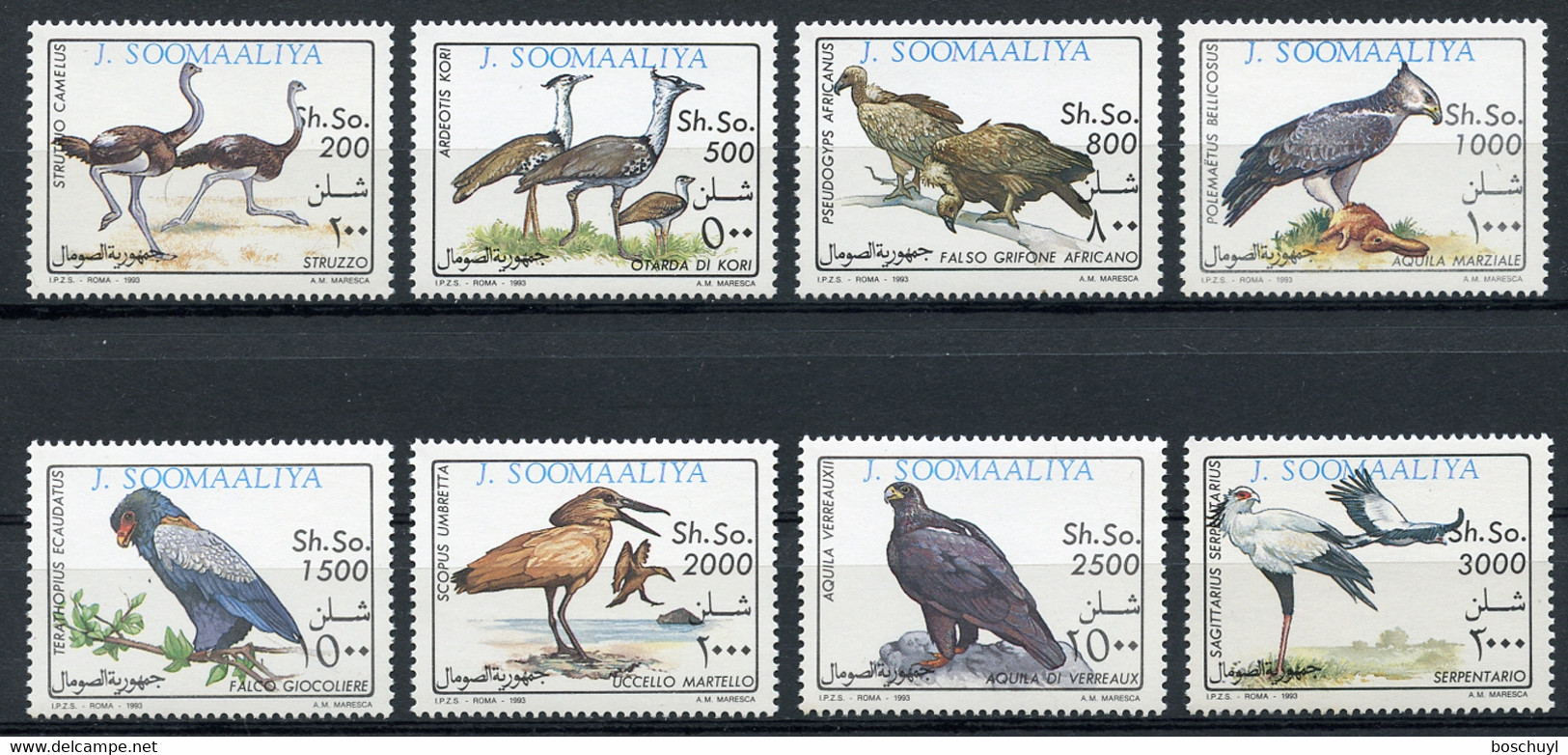 Somalia, 1993, Birds, Animals, Fauna, MNH, Michel 460-467 - Somalie (1960-...)