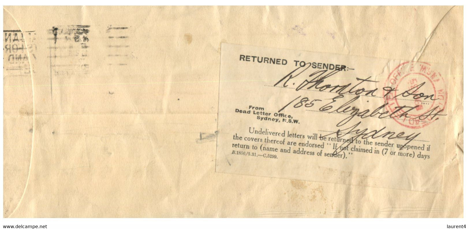 (S 9) 1935 -  Letter Posted From Australia (Sydney) To Ireland (returned - Reason Décéder = Dead) - Autres & Non Classés
