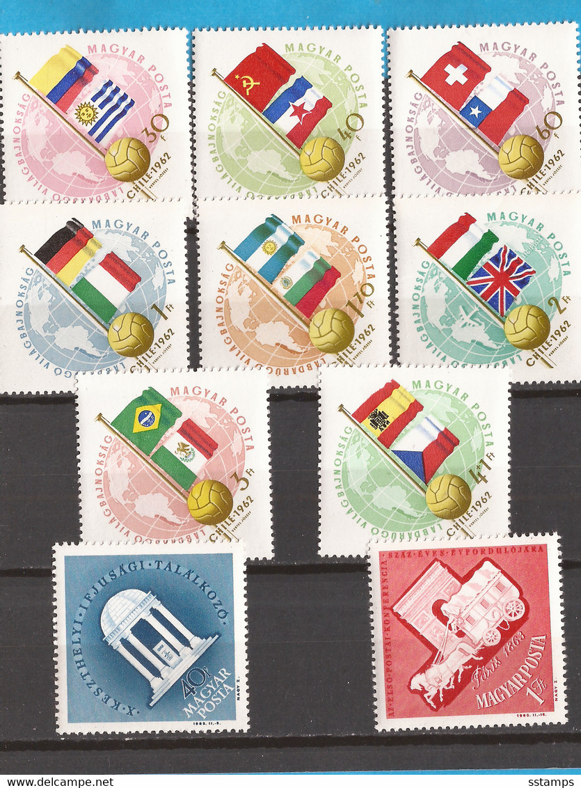 12  AUSVERKAUF INTERESSANT  BANDIERE CALCIO  UNGARN UNGHERIA    KAUFEN  BRIEFMARKEN  FUER SAMMLUNG-GUTE QUALITAET  MNH - 1962 – Cile