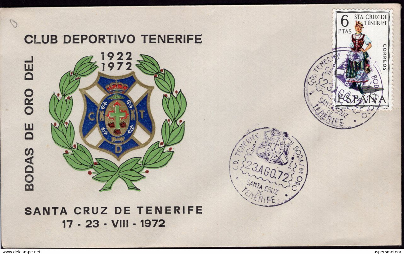 España - FDC - 1972 - Club Deportivo Tenerife - A1RR2 - Club Mitici