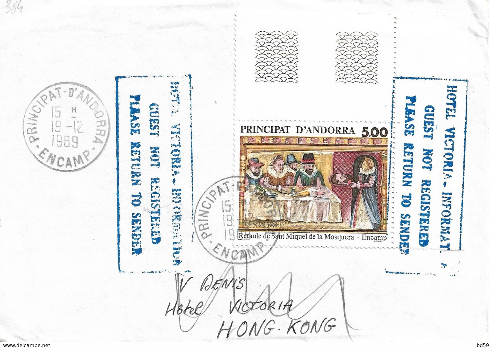 Timbres Sur Lettres 1989 N° 384 Retable Oblitération D'Encamp Cote 6,50€ - Storia Postale