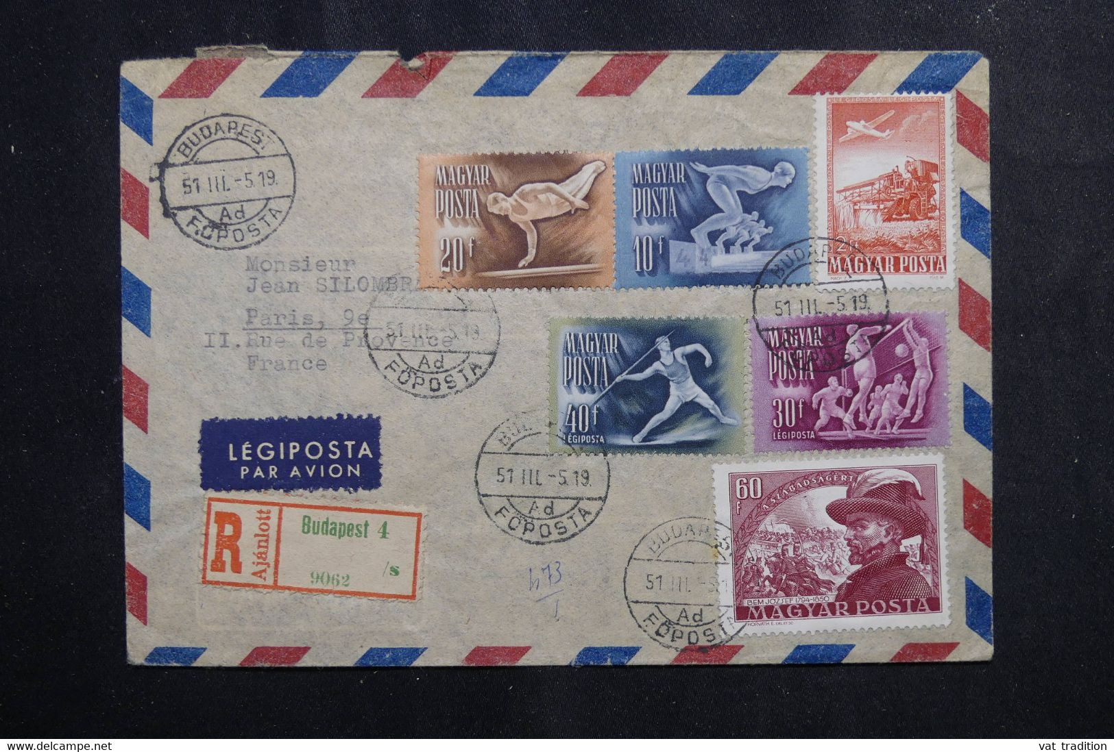 HONGRIE - Enveloppe En Recommandé De Budapest En 1951 Pour Paris, Affranchissement Varié Dont Sports - L 73121 - Brieven En Documenten