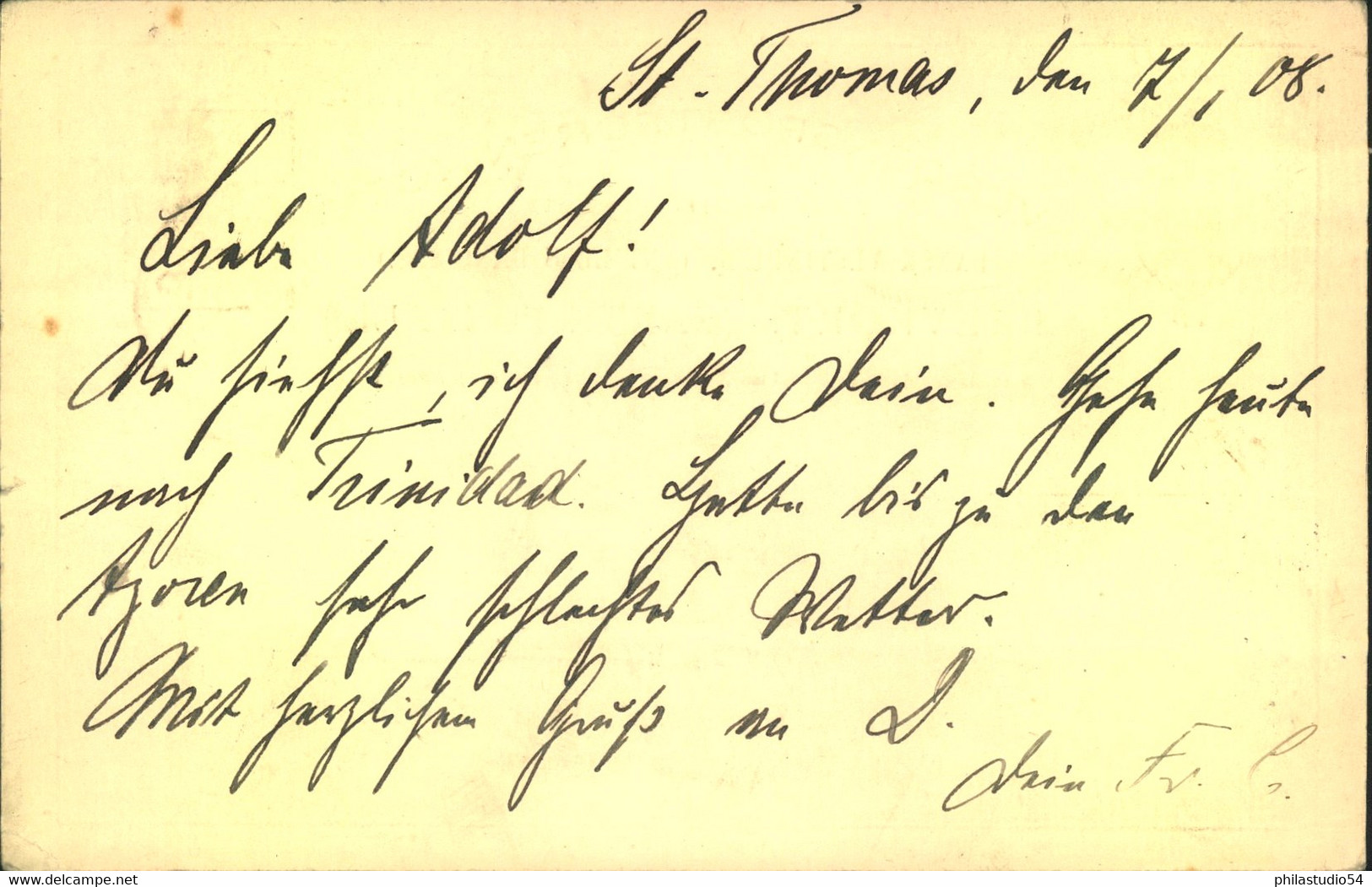 1908, DANISH WESTINDIES, Stationery Card From ST: THOMAS To Altona (ahmburg) - Dänische Antillen (Westindien)