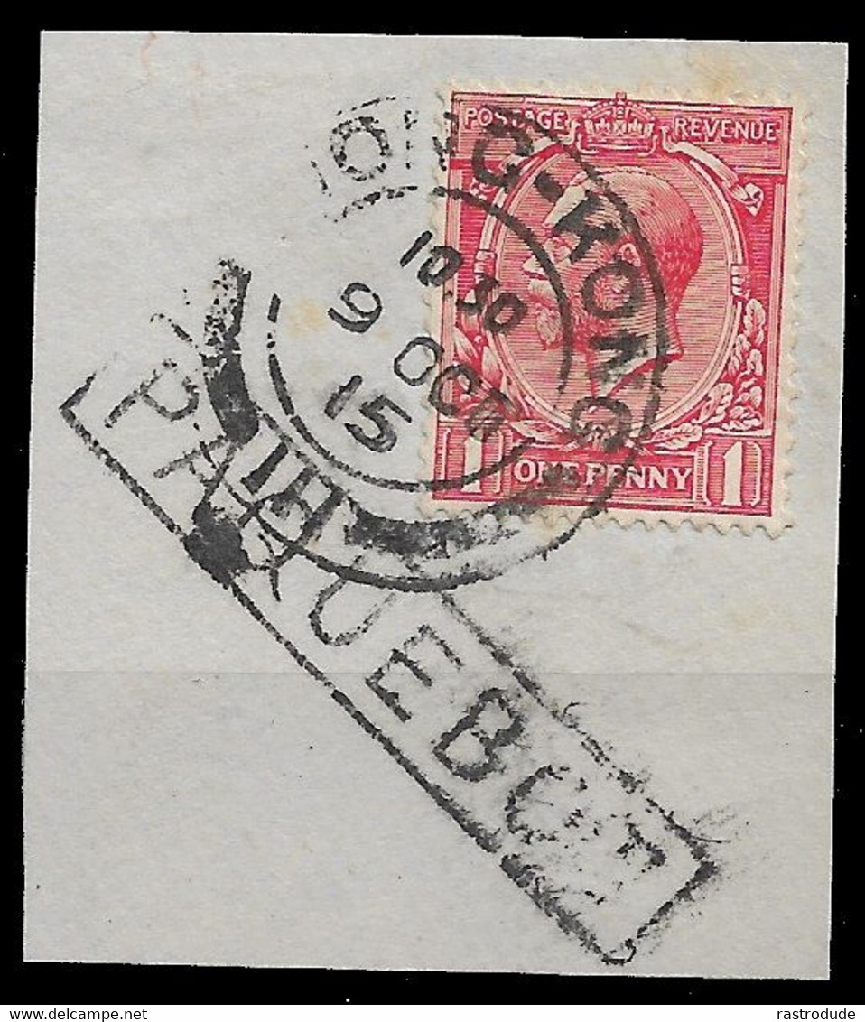 1915 9 Oct - GB Used In HONG KONG - 1d SG.357 On Piece - Cds HONG KONG + PAQUEBOT - Used Stamps