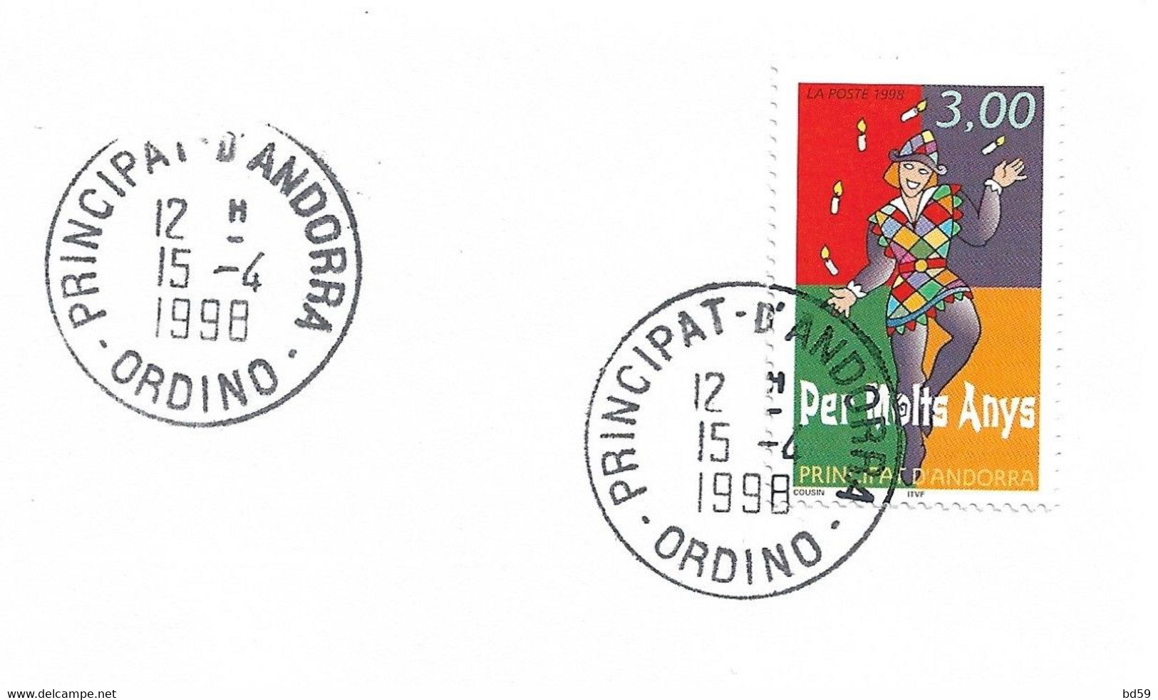 Timbres Sur Lettres 1997 N° 497 Voeux D'anniversaire Obl. D'Ordino Cote 2,50€ - Briefe U. Dokumente