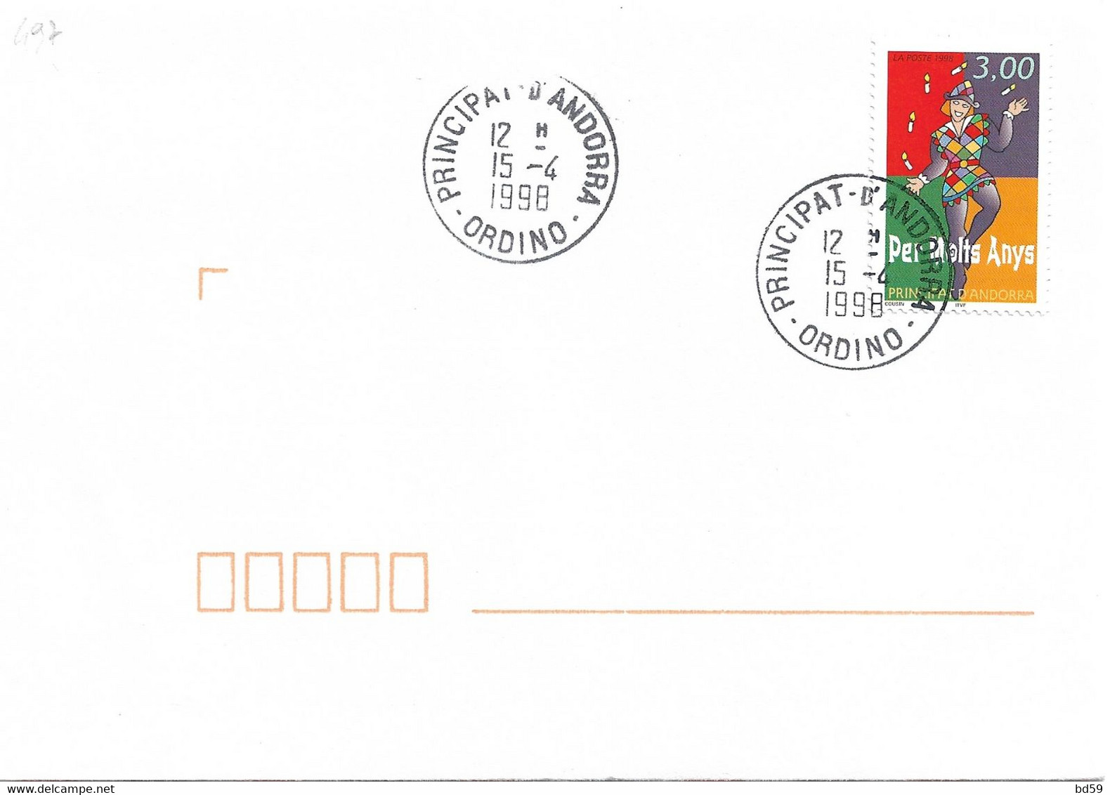 Timbres Sur Lettres 1997 N° 497 Voeux D'anniversaire Obl. D'Ordino Cote 2,50€ - Storia Postale