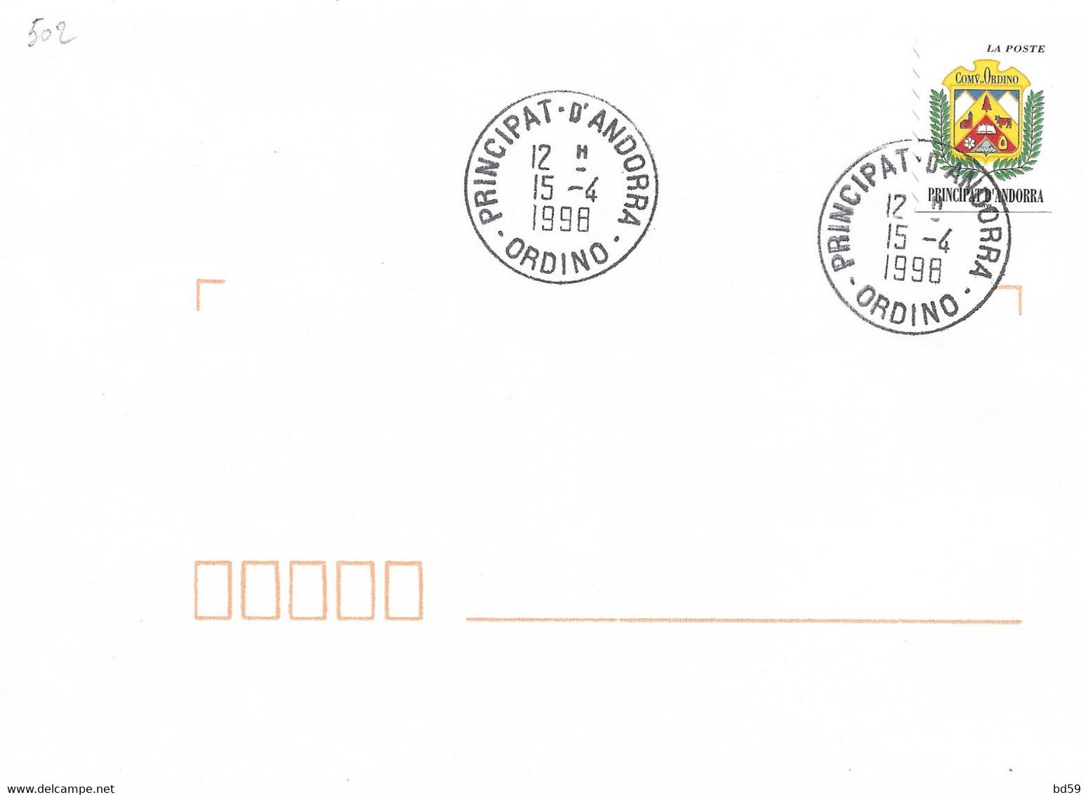 Timbres Sur Lettres 1998 N° 502 Ecu D'Ordino Oblitération Concordante Cote 2,50€ - Brieven En Documenten
