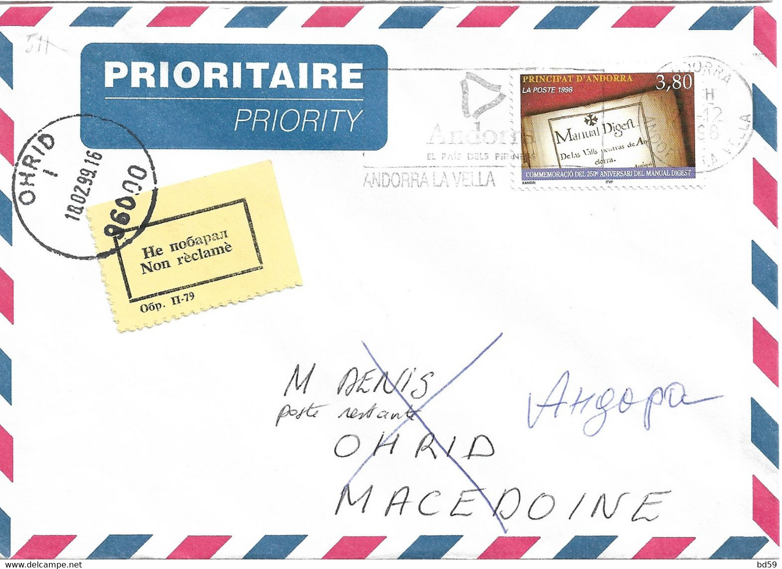Timbres Sur Lettres 1998 N° 511 Manual Digest Pour La MACEDOINE Cote 11€ - Storia Postale