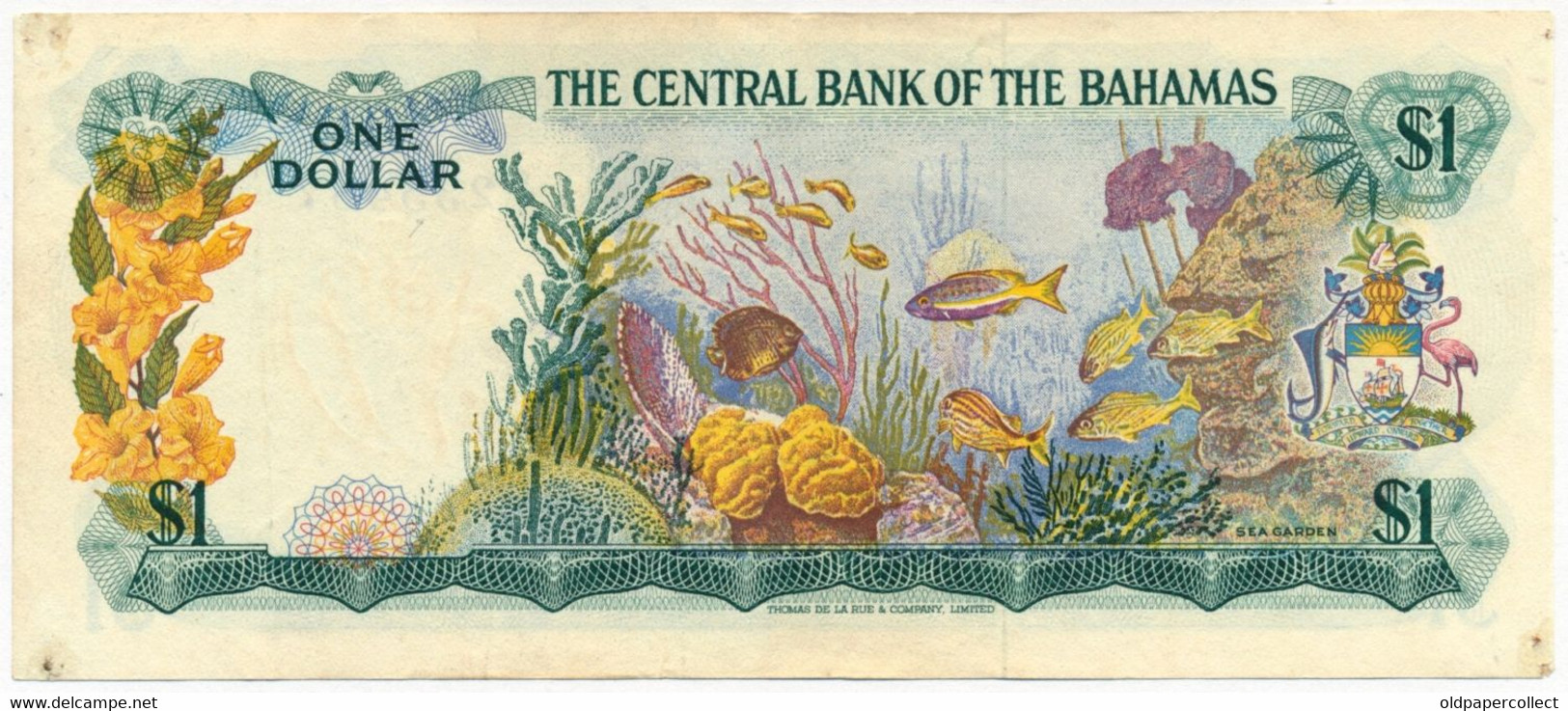 BAHAMAS 1 DOLLAR Pick-35a(2) Queen Elizabeth II / Marine Life Fishes Signature: T. B. Donaldson 1974 VF+ / XF- - Bahamas