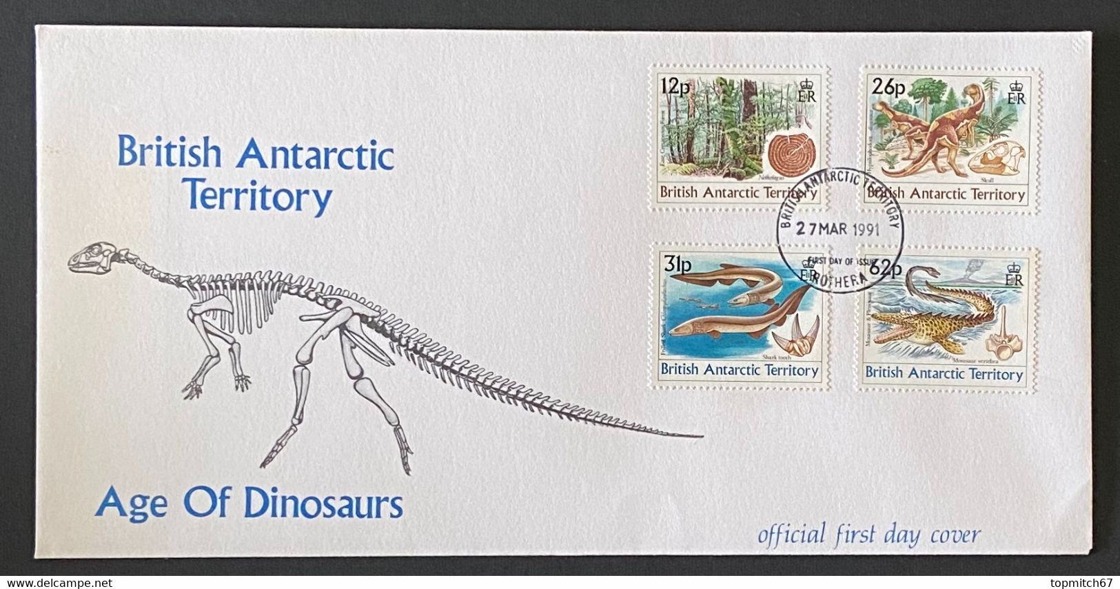 GBTBAT188-91-Age Of Dinosaurs Official FDC - With 4 Stamps - British Antarctic Territory - 1991 - FDC