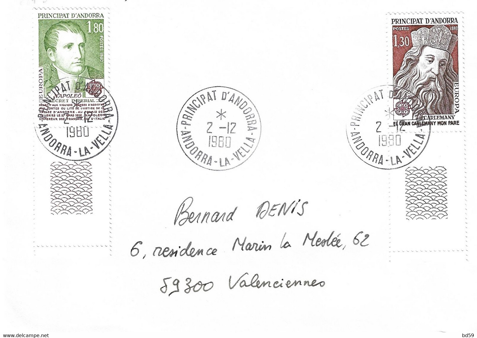 ANDORRE Timbres Sur Lettres 1980  EUROPA N° 284 Et 285 Cote 16€ - Cartas & Documentos