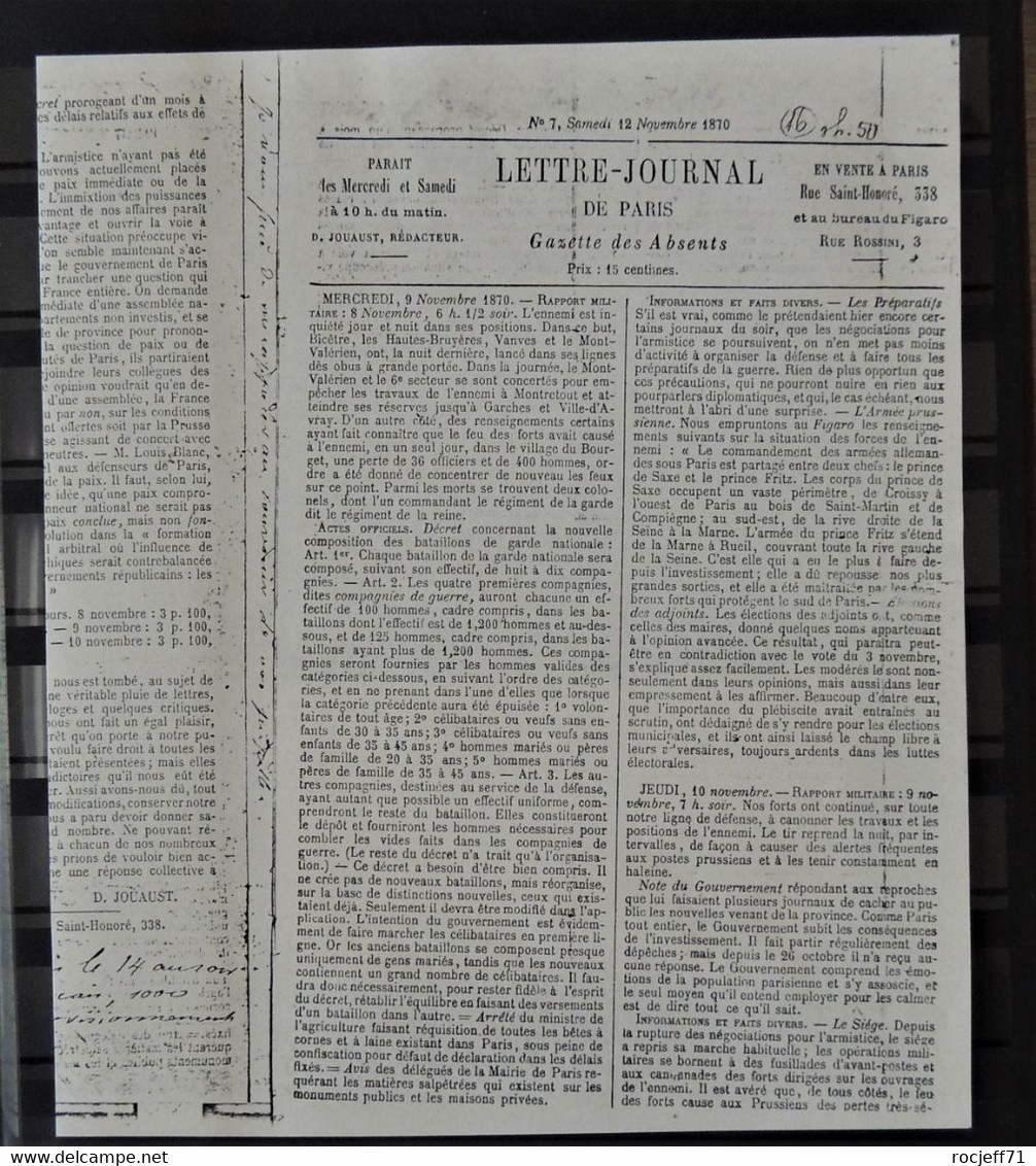 08 - 20 - France Ballon Monté N°30 - Général Ulrich à Destination De La Russie - Voir Commentaires - Cote : 5800 Euros - 1863-1870 Napoleon III With Laurels