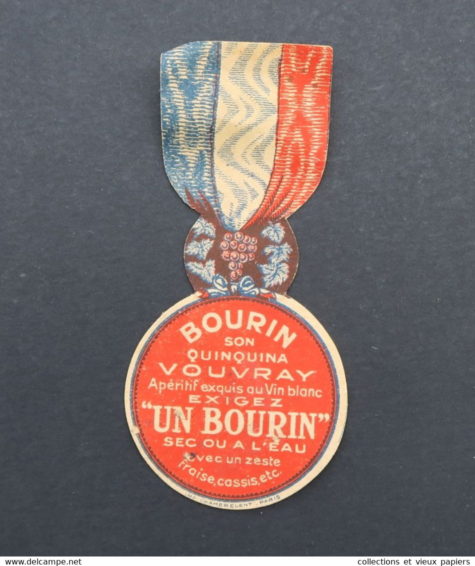 Publicité Découpe Médaille QUINQUINA BOURIN Vouvray Tricolore Bleu Blanc Rouge - Autres & Non Classés