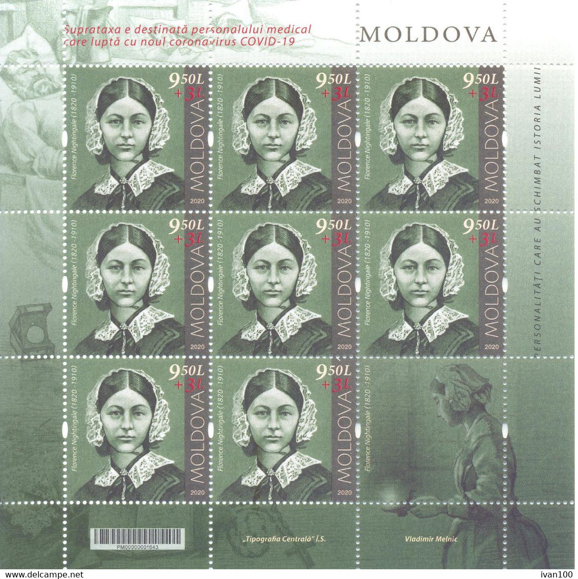 2020. Moldova, Personalities, Medicine COVID-19, Florence Nightingate, Sheetlet,  Mint/** - Moldawien (Moldau)