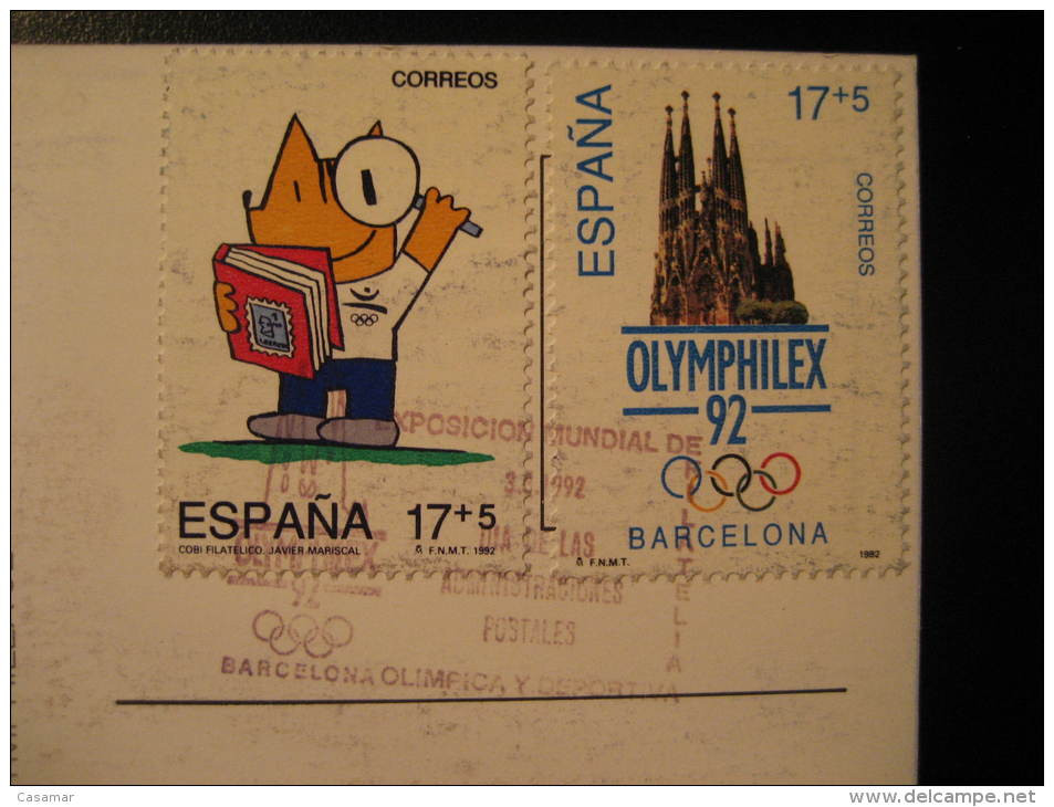 BARCELONA 1992 Olymphilex Day 3 August Cancel Stamp Set Card Gaudi Sagrada Familia Cobi Olympic Games Olympics Spain - Summer 1992: Barcelona