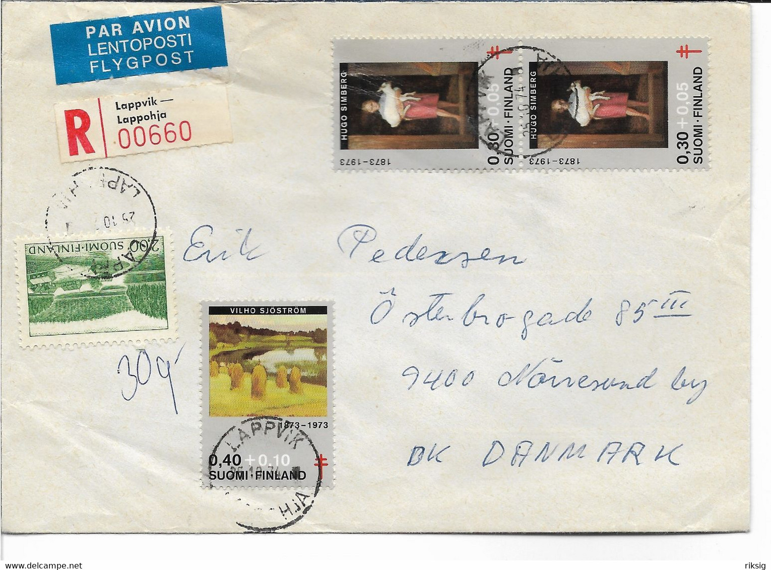 Finland - Airmail. Registered Cover Sent To Denmark.  H-1693 - Autres & Non Classés