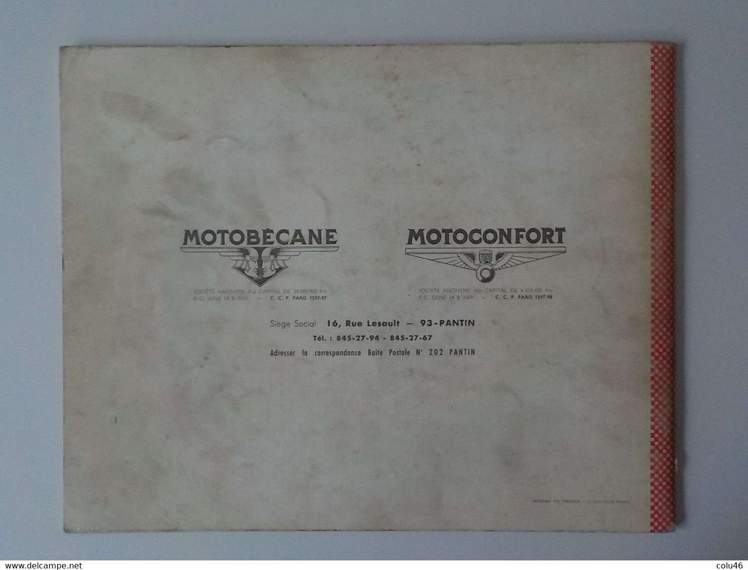 1974 Catalogue Pièces Détachées Mobylette Motobécane Motoconfort Type SPTT - SP50 Pantin France - Motorfietsen