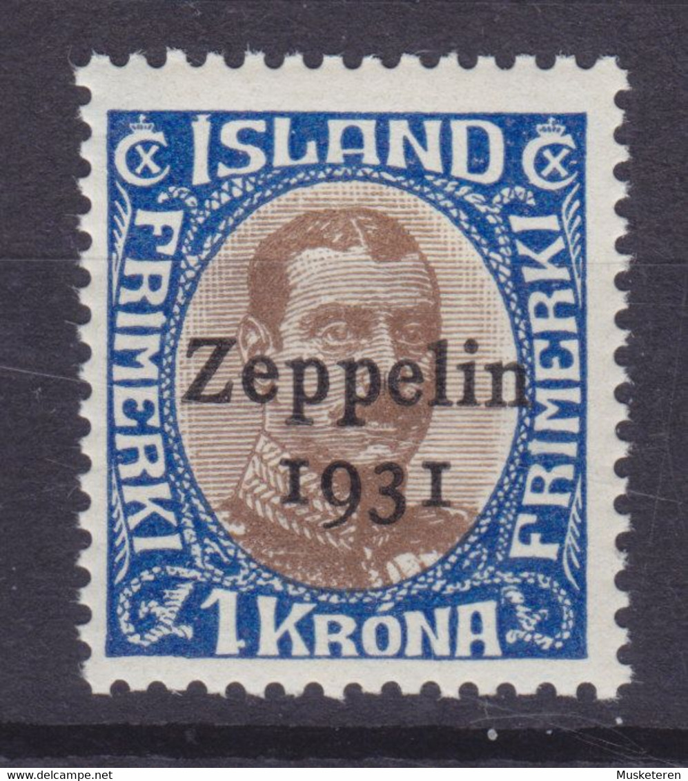 Iceland 1931 Mi. 148x  1 Kr. Christian X. Overprinted 'Zeppelin 1931' ERROR Variety 'Bulge To The Right On The '1' MNH** - Geschnittene, Druckproben Und Abarten