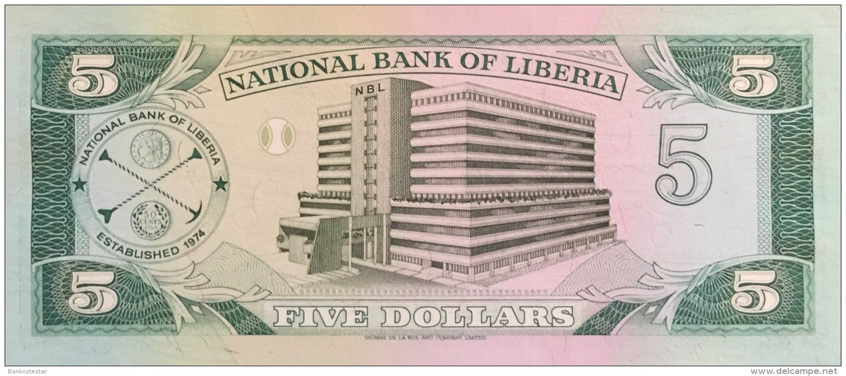 Liberia 5 Dollars, P-20 (6.4.1991) - UNC - Liberia