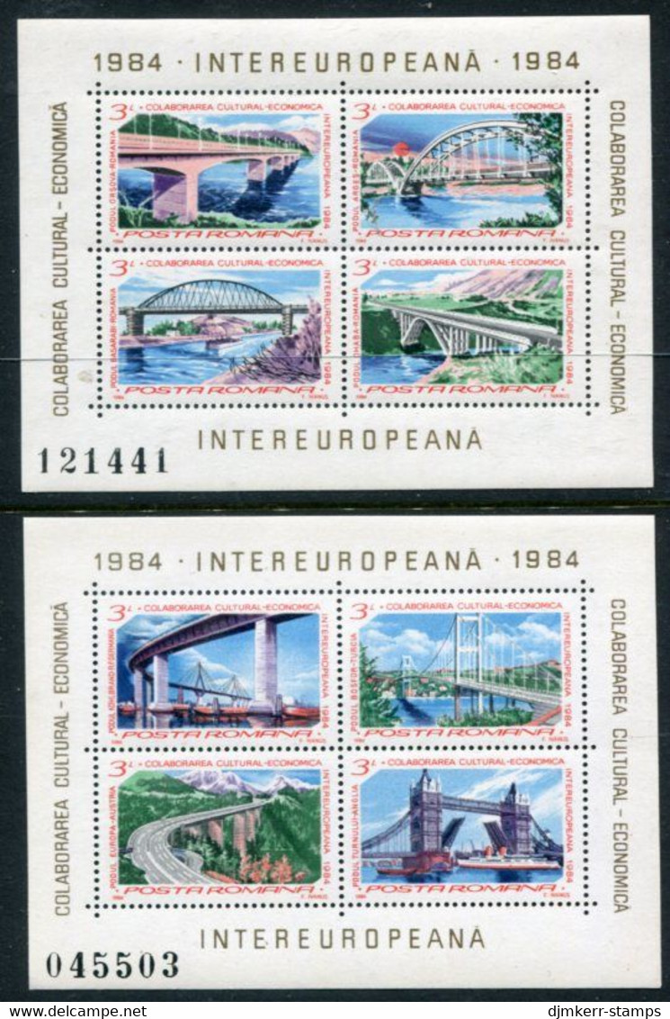 ROMANIA 1984 INTEREUROPA: Bridges Blocks MNH / **.  Michel Blocks 202-203 - Nuovi