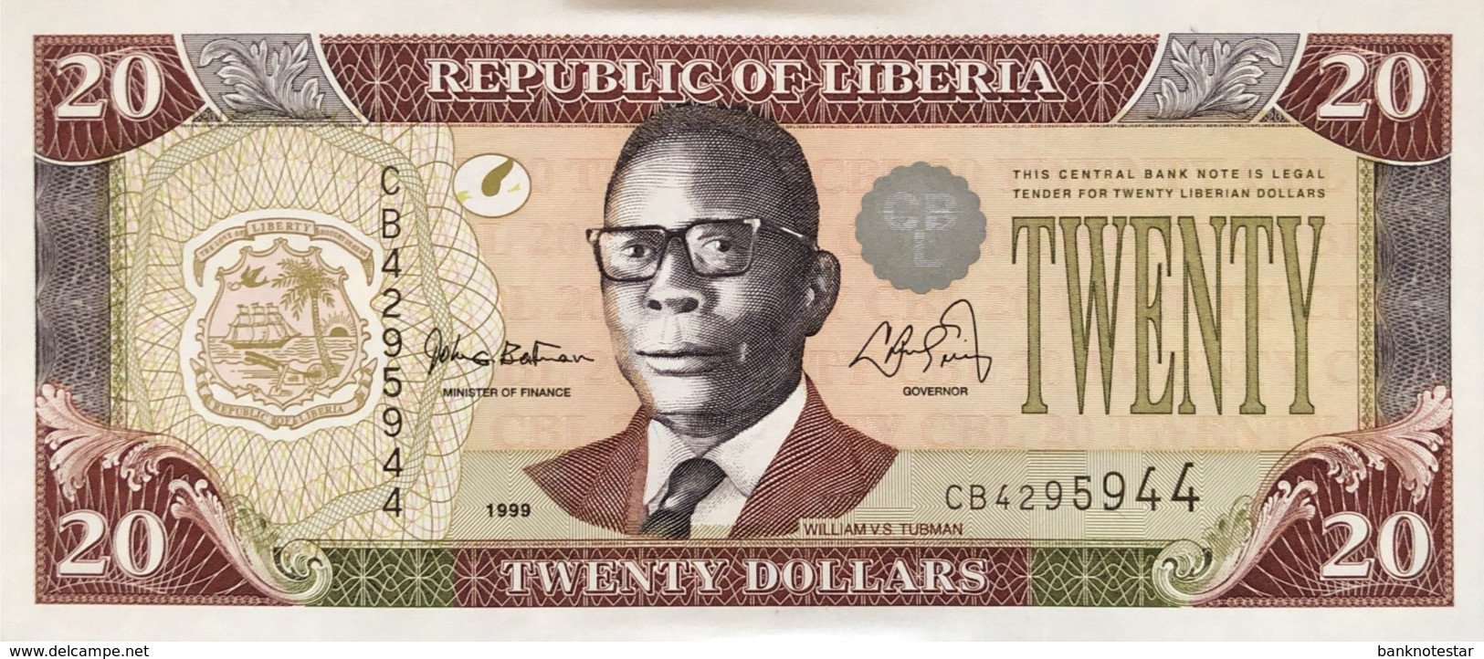 Liberia 20 Dollars, P-23a (1999) - AU - Liberia